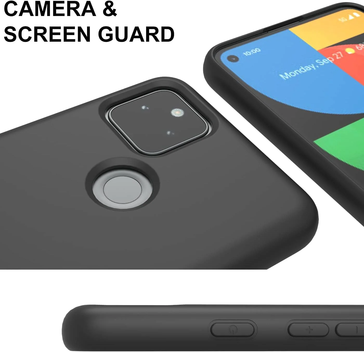 قاب سیلیکونی مایع Weycolor برای گوشی گوگل پیکسل 5A 5G به همراه محافظ صفحه نمایش شیشه ای حرارت دیده [2 عدد]، محافظ باریک و نرم TPU برای گوشی گوگل پیکسل 5A (مشکی)