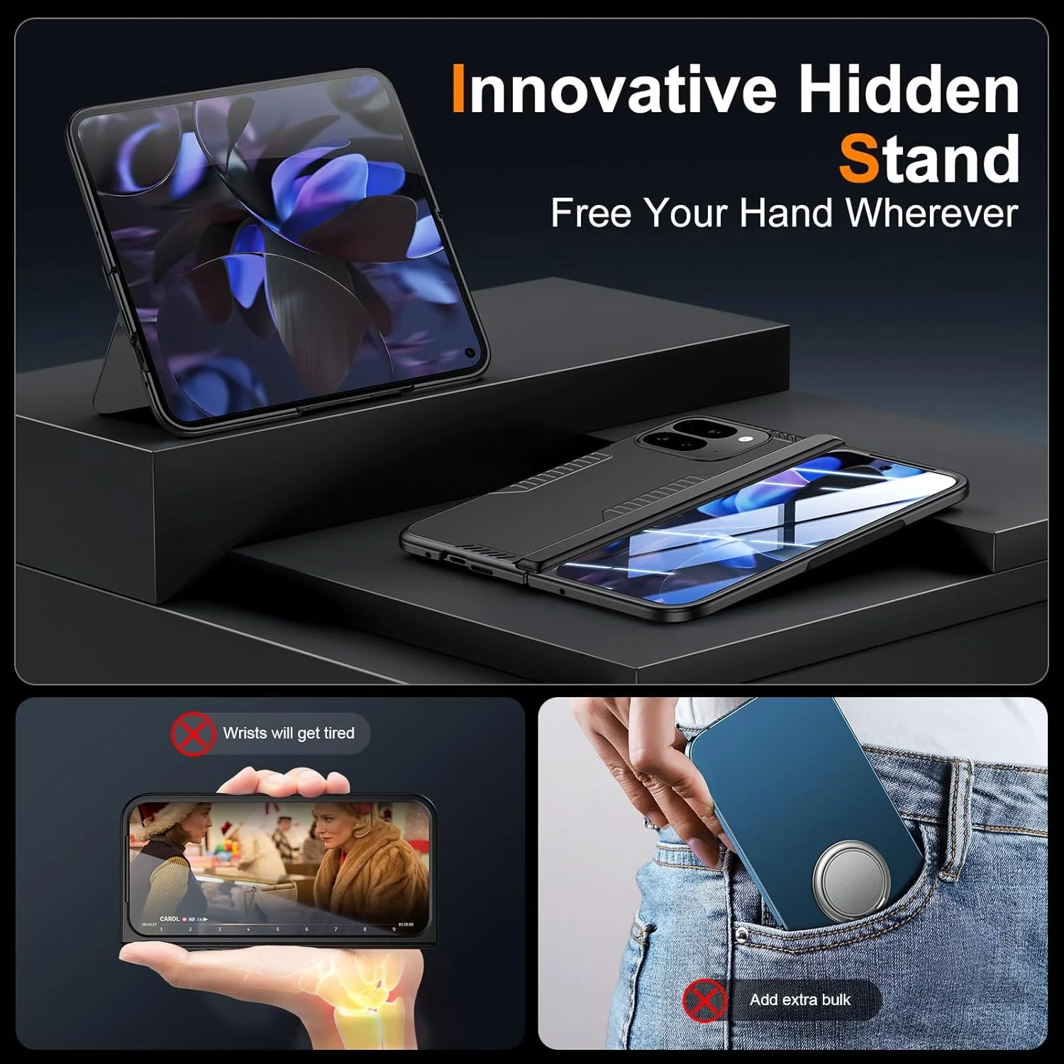 کاور محافظ باریک لولایی به همراه محافظ صفحه نمایش Kaiiecal برای گوشی Google Pixel-9-Pro Fold - پشتیبانی از شارژ بی‌سیم - کاور محافظ نرم برای Google Pixel 9Pro Fold (مشکی)