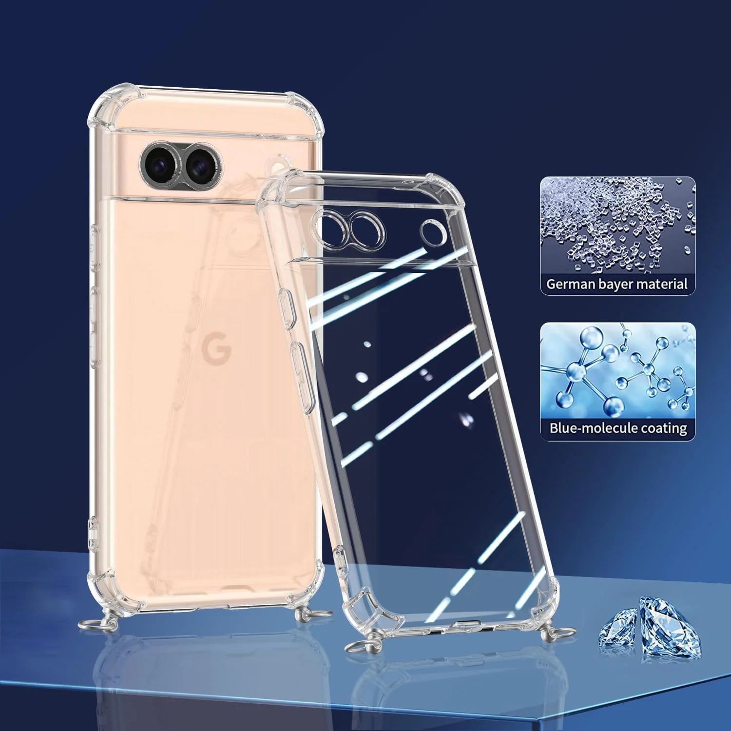 کاور گوشی گوگل پیکسل 8a و قاب شیشه ای حرارت دیده به همراه بند گردنی، کاور سیلیکونی نرم و شفاف تلفن همراه، گردنبند چوکر محافظ سپر ضربه گیر، قاب TPU، مشکی