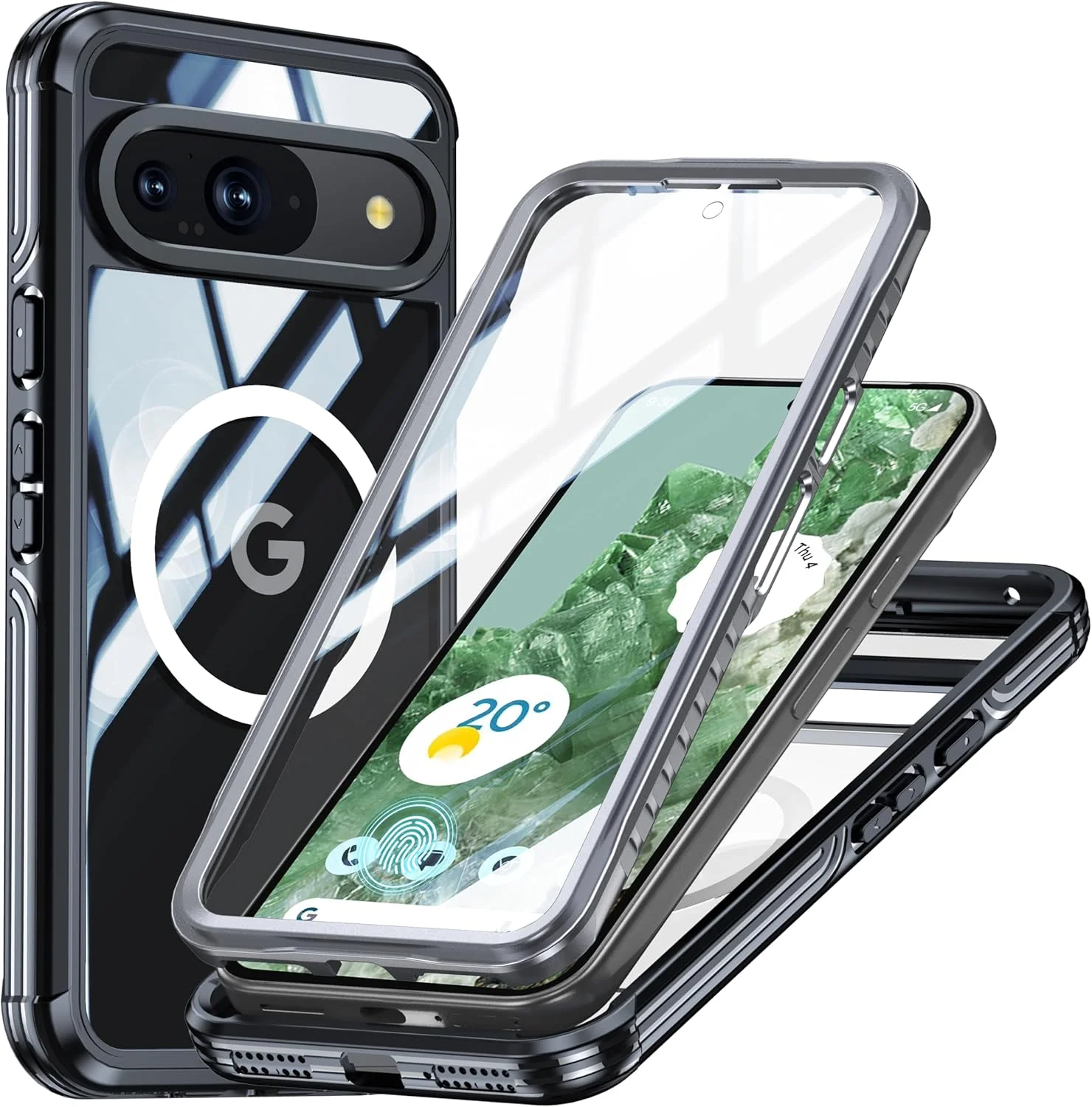 قاب گوشی ELEPIK برای پیکسل 9/9 پرو [محافظ صفحه نمایش 9H داخلی] [سازگار با مگ‌سیف] [محافظت کامل از بدنه] قاب گوشی برای گوگل پیکسل 9/9 پرو با ضد گرد و غبار، شارژ بی‌سیم، مشکی