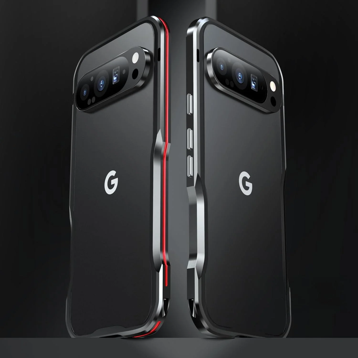 فریم فلزی سپر Gruattreay برای گوگل پیکسل 9 پرو XL (2024)، قاب گوشی خنک کننده ضد ضربه، پوشش محافظ قاب فلزی آلیاژ آلومینیوم با برچسب پشتی فیبر شفاف (قرمز)