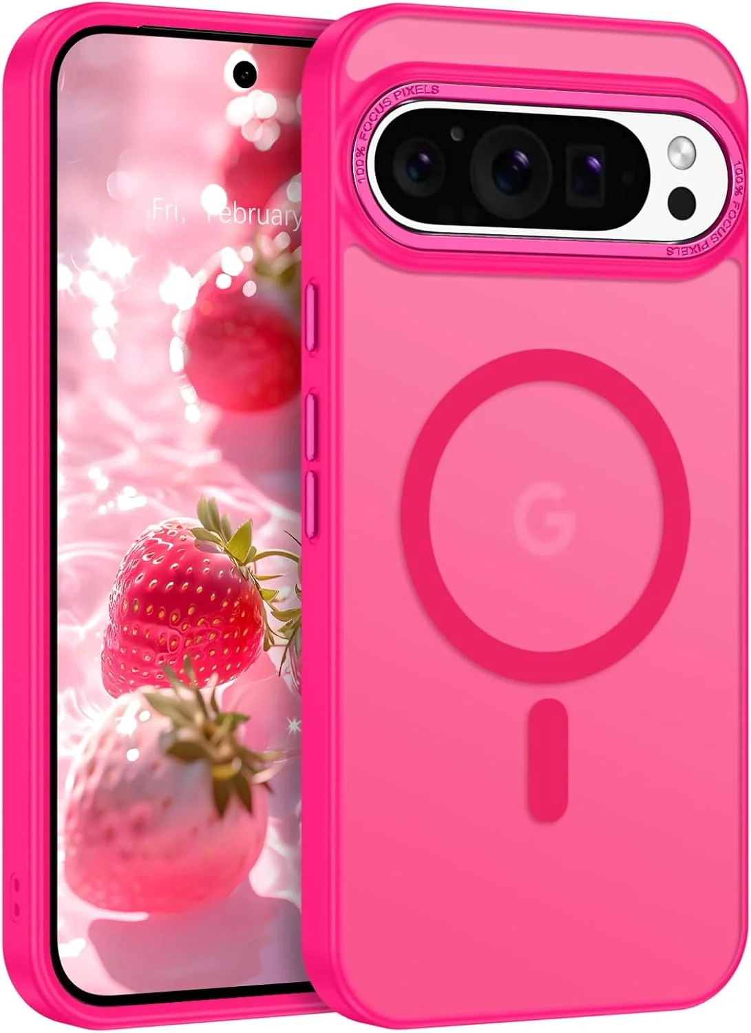 قاب مغناطیسی YINLAI برای Google Pixel 9 Pro XL، قاب گوشی باریک و مات نیمه شفاف با حس پوست، مناسب برای Google Pixel 9 Pro XL، صورتی آتشین