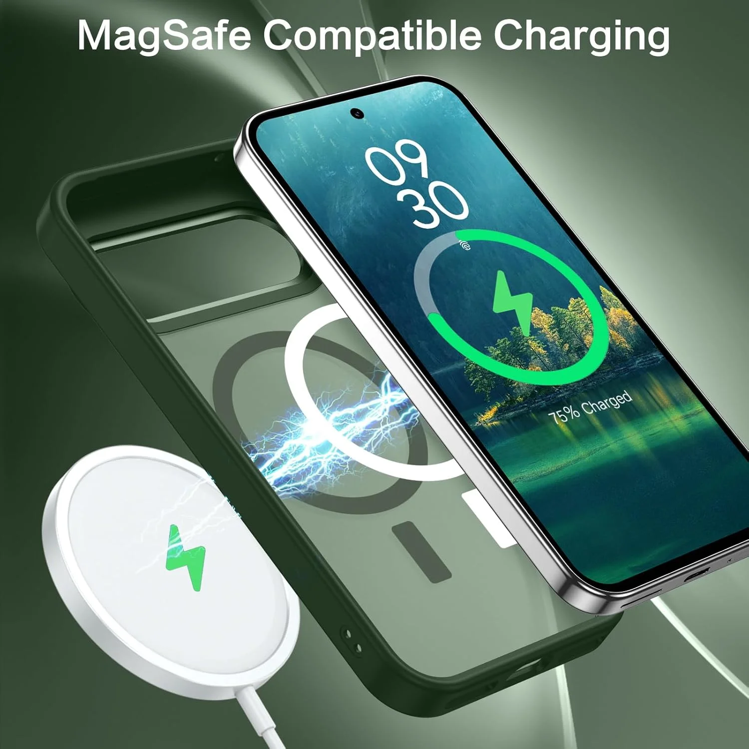 قاب محافظ GaoBao برای گوگل پیکسل 9 پرو/پیکسل 9، [سازگار با MagSafe] [ضد ضربه نظامی] پوشش مغناطیسی باریک مات نیمه شفاف، قاب گوشی زیبا برای زنان و دختران برای گوگل پیکسل 9/9 پرو، سبز