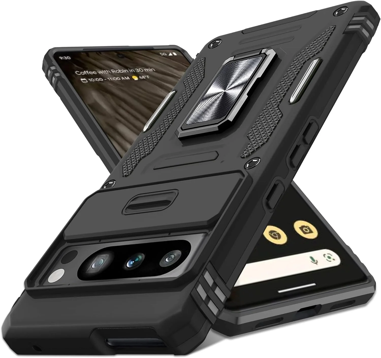 قاب محافظ گوشی گوگل پیکسل 9 پرو ایکس ال ELEPIK با پوشش دوربین، استند انگشتی [2 حالت ایستاده، افقی یا عمودی]، قاب محافظ گوشی [محافظت سنگین نظامی] برای گوگل پیکسل 9 پرو ایکس ال (مشکی)
