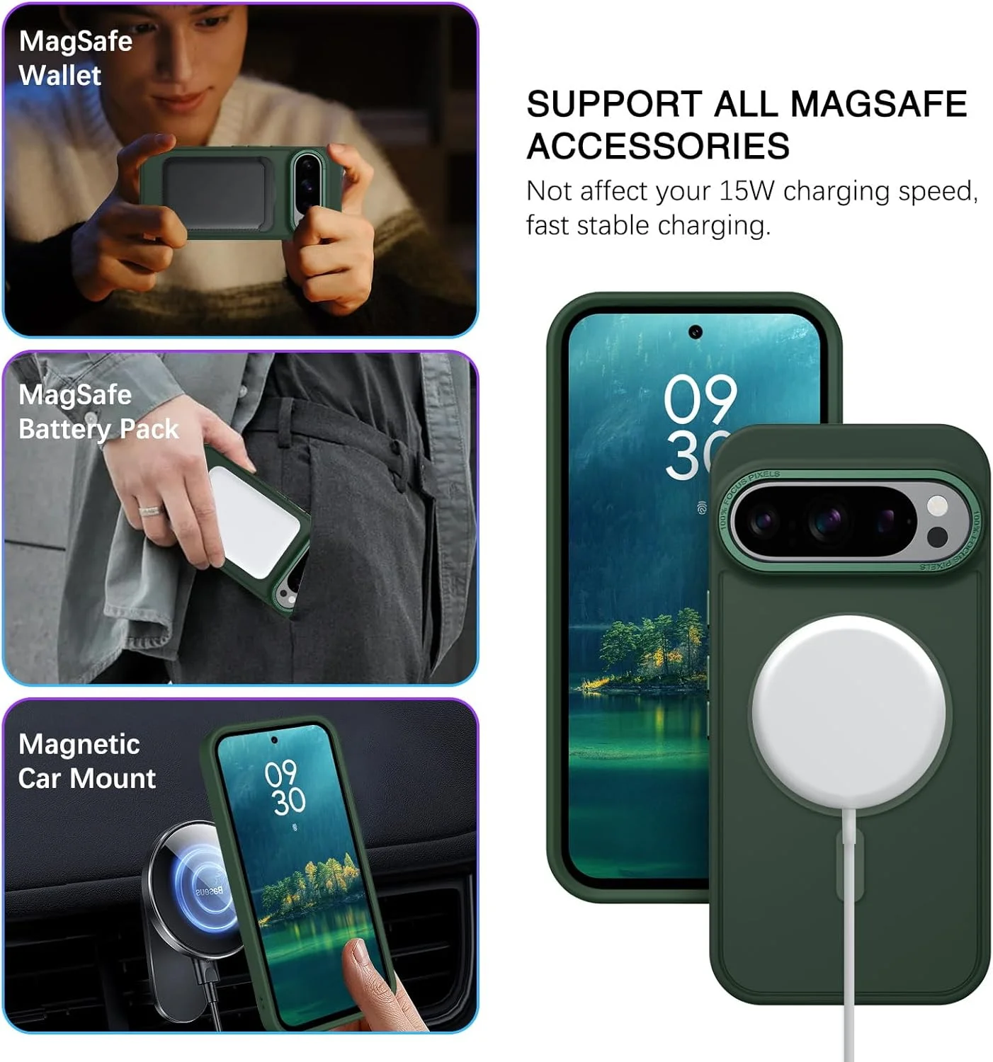 قاب محافظ GaoBao برای گوگل پیکسل 9 پرو/پیکسل 9، [سازگار با MagSafe] [ضد ضربه نظامی] پوشش مغناطیسی باریک مات نیمه شفاف، قاب گوشی زیبا برای زنان و دختران برای گوگل پیکسل 9/9 پرو، سبز