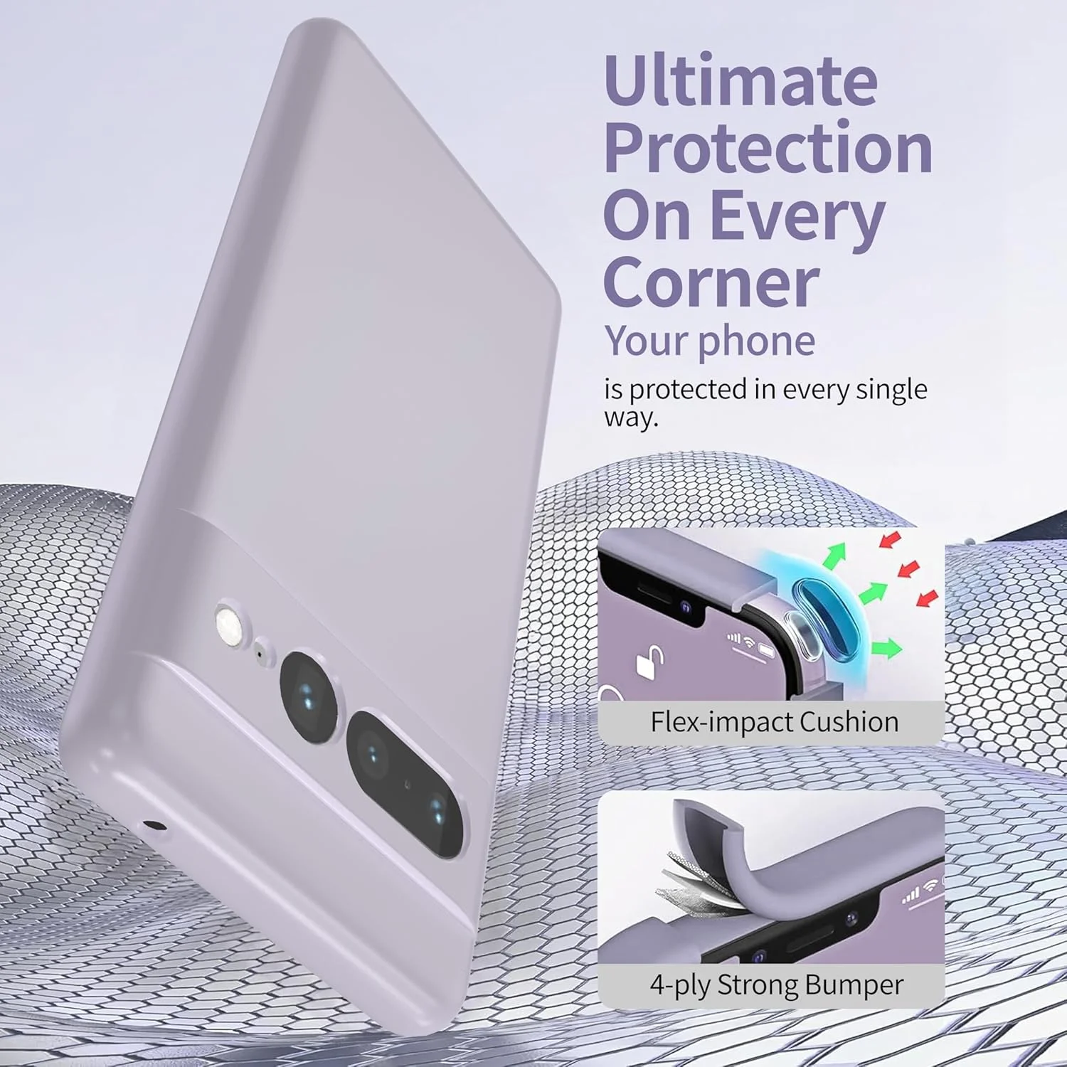 قاب سیلیکونی نرم و لطیف واتانا برای گوشی گوگل پیکسل 7 پرو 5G، ضد ضربه، ضد گرد و غبار، پوشش کامل بدنه با آستر میکروفایبر، بنفش