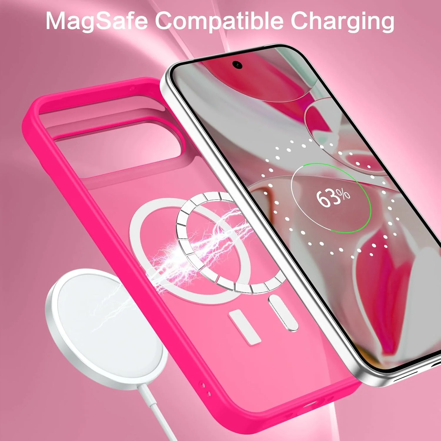 قاب مغناطیسی YINLAI برای Google Pixel 9 Pro XL، قاب گوشی باریک و مات نیمه شفاف با حس پوست، مناسب برای Google Pixel 9 Pro XL، صورتی آتشین