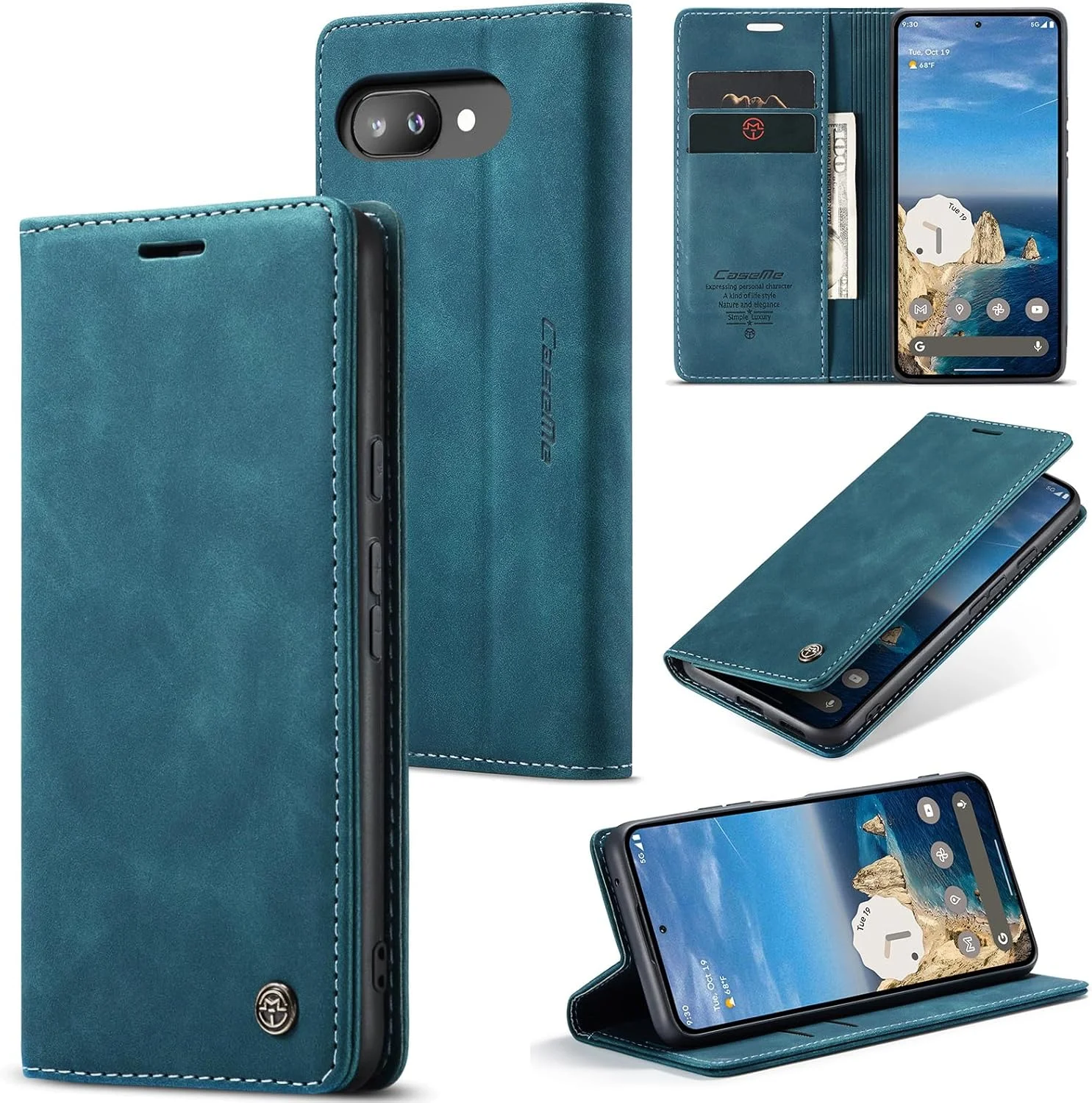 کاور گوشی ELEPIK برای گوگل پیکسل 9a با جای کارت، پایه نگهدارنده [جای 2 کارت + 1 جای پول نقد] [مناسب خانم ها و آقایان] [چرم PU بادوام] کاور کیف پول مغناطیسی برای پیکسل 9a، آبی شیک