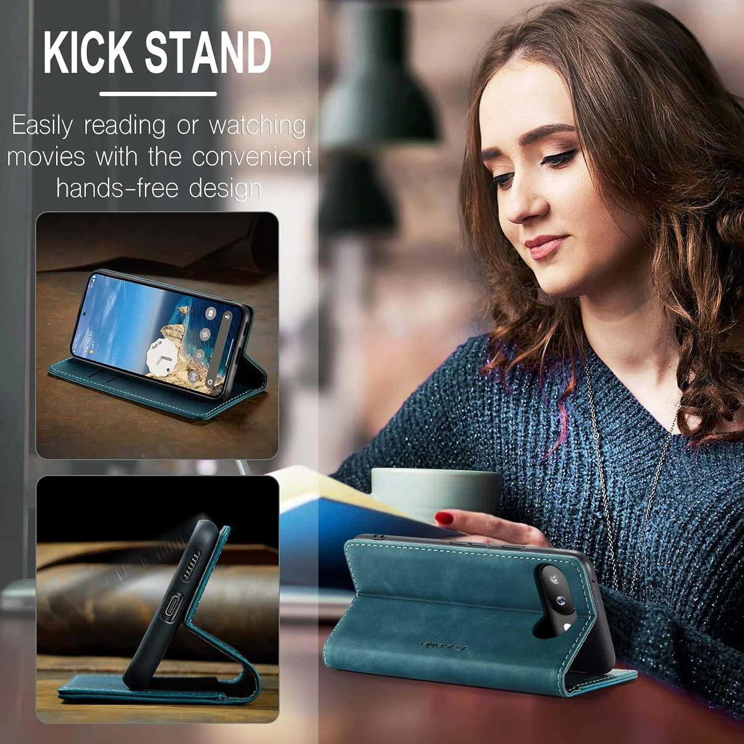 کاور گوشی ELEPIK برای گوگل پیکسل 9a با جای کارت، پایه نگهدارنده [جای 2 کارت + 1 جای پول نقد] [مناسب خانم ها و آقایان] [چرم PU بادوام] کاور کیف پول مغناطیسی برای پیکسل 9a، آبی شیک