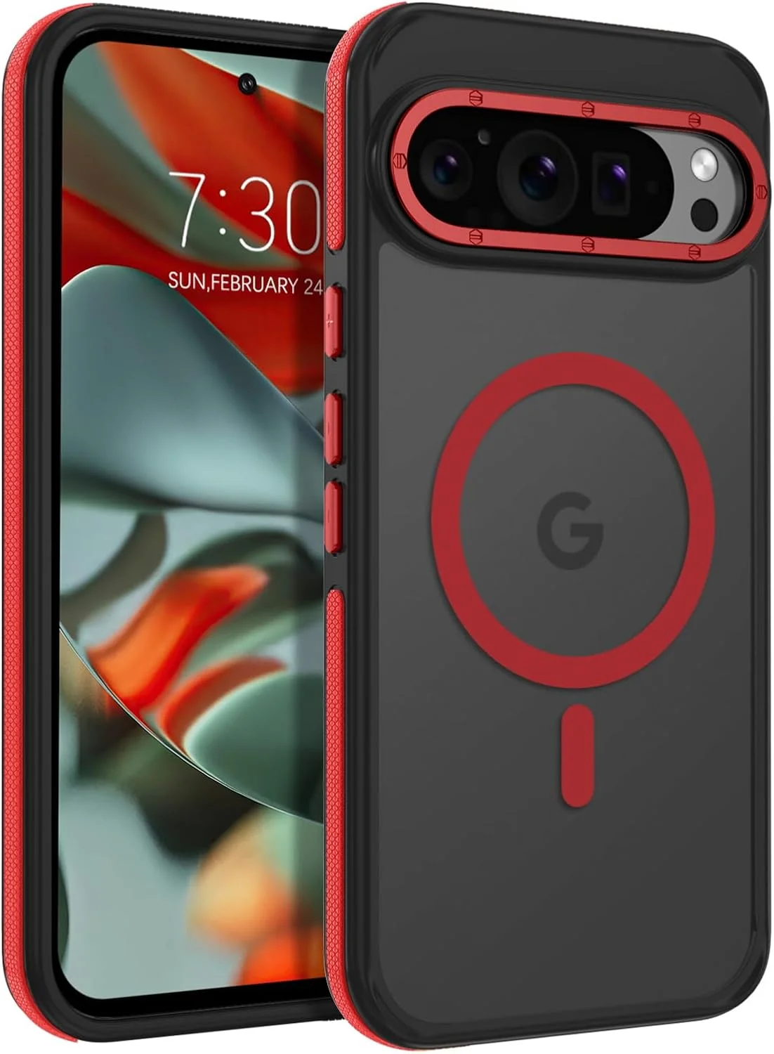 قاب مغناطیسی VENINGO برای گوشی گوگل پیکسل 9 پرو XL، محافظت ارتقا یافته [مقاوم در برابر سقوط از ارتفاع 4.2 متری]، باریک، مات و ضد ضربه با نوارهای کناری، قرمز