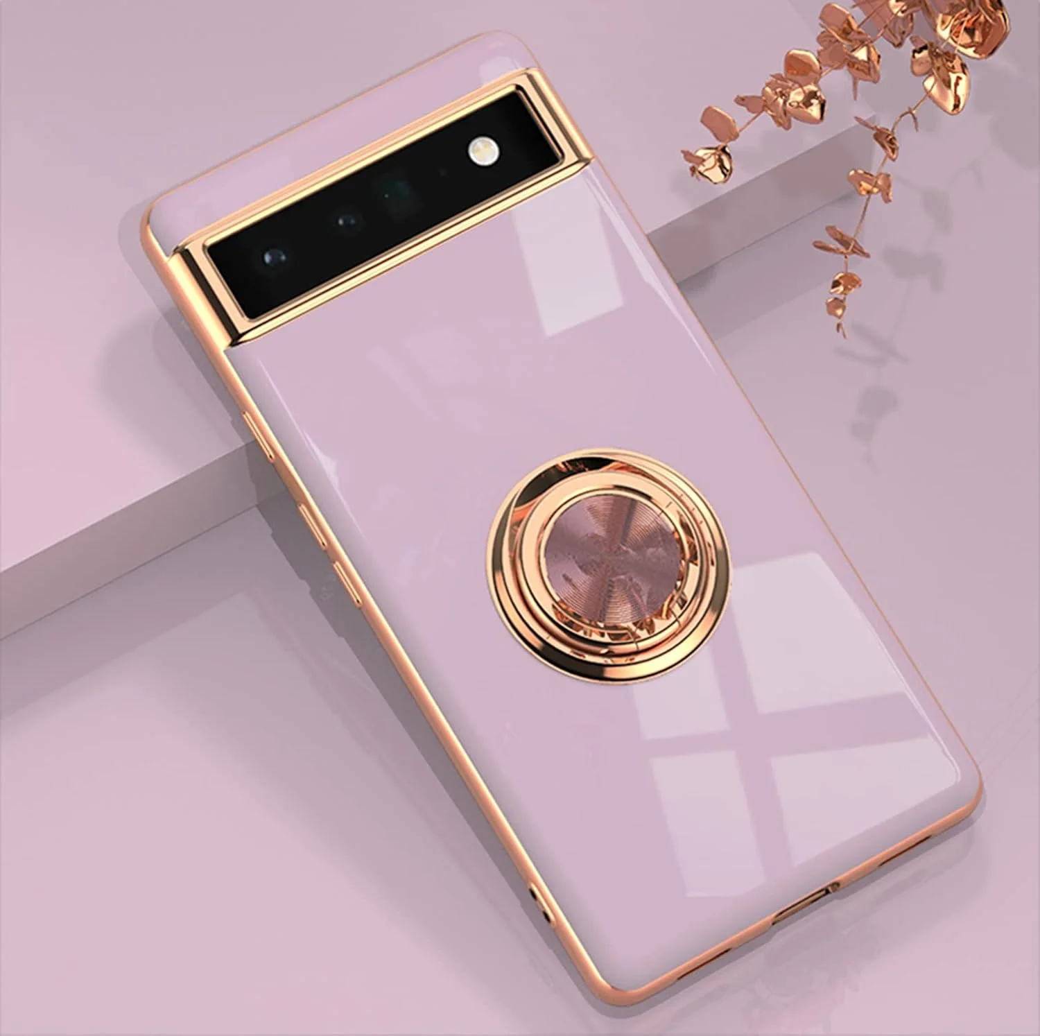 قاب محافظ گوشی گوگل پیکسل 6a مدل XINYEXIN با حلقه استند چرخان 360 درجه، ضد ضربه و شیک - بنفش