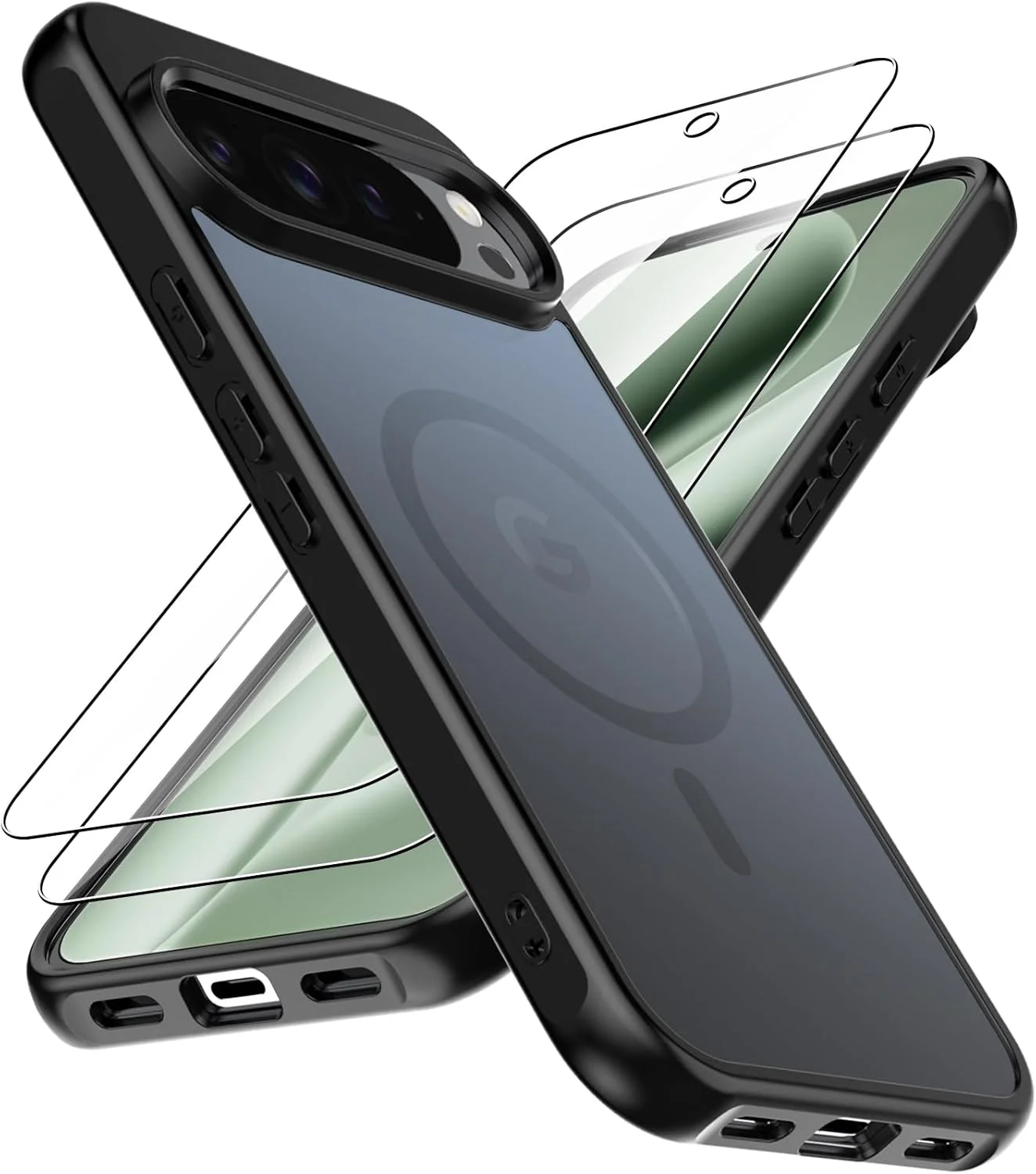 قاب مغناطیسی برای گوگل پیکسل 10 پرو ایکس ال 5G، قاب محافظ باریک و مات نیمه شفاف مگ‌سیف با [2 عدد] محافظ صفحه نمایش ضد ضربه، کاور محافظ نازک گوشی پیکسل 10 پرو ایکس ال