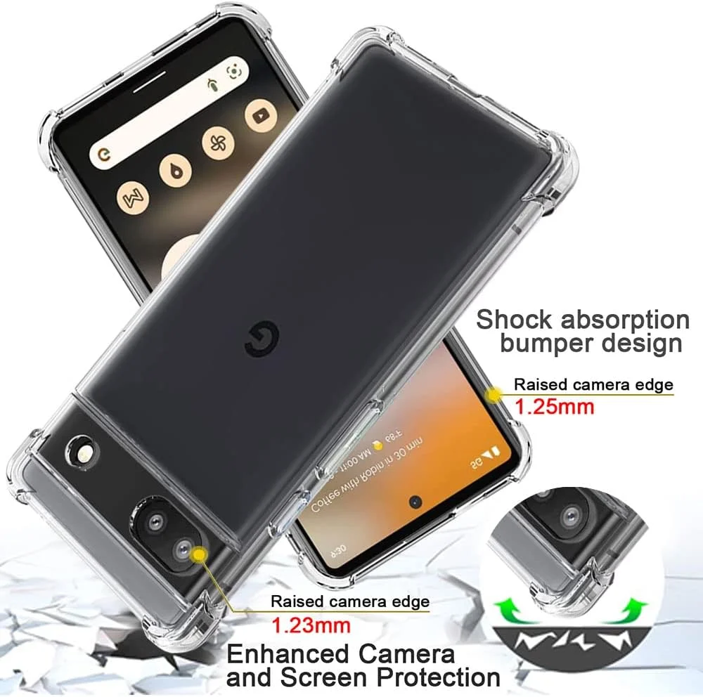 کاور محافظ شفاف Aozuoton برای گوشی پیکسل 6a گوگل، همراه با محافظ صفحه نمایش، ضد ضربه، باریک، سیلیکونی نرم TPU