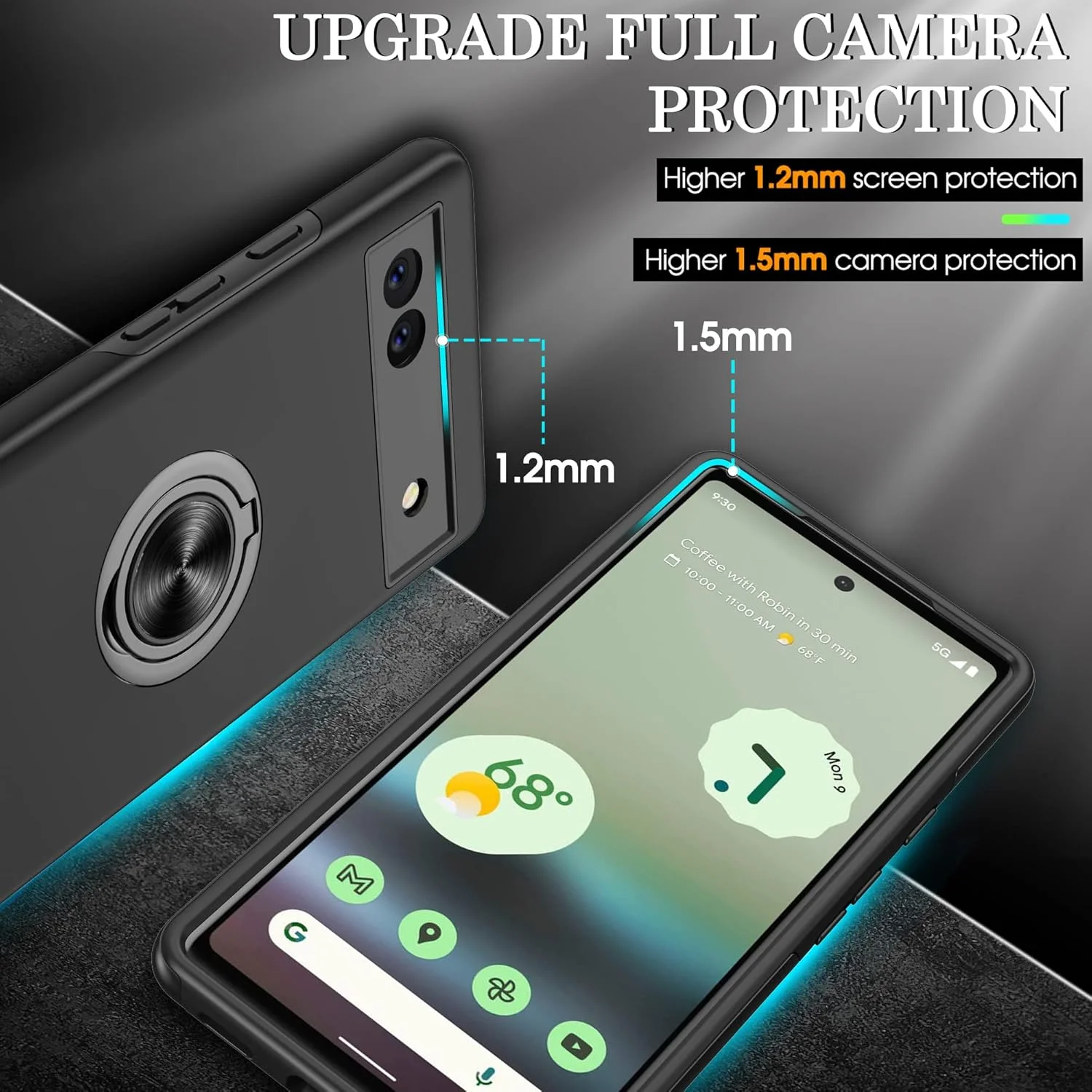 کاور گوشی گریتاپ پیکسل 6A به همراه محافظ صفحه نمایش HD، کاور ضد ضربه گوشی گوگل پیکسل 6A با پایه نگهدارنده انگشتی مغناطیسی 360 درجه، مشکی کاور گوشی گریتاپ پیکسل 6A به همراه محافظ صفحه نمایش HD، کاور ضد ضربه گوشی گوگل پیکسل 6A با پایه نگهدارنده انگشتی مغناطیسی 360 درجه، مشکی