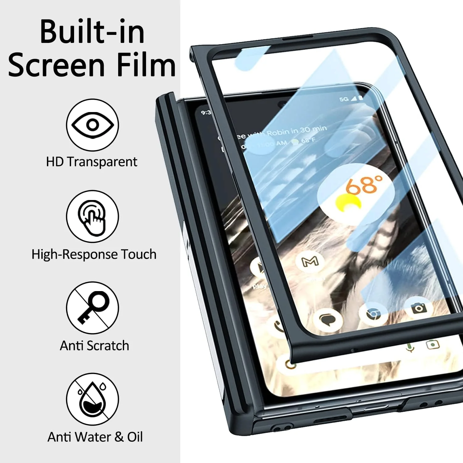 کیف محافظ گوشی Miimall برای Google Pixel Fold به همراه محافظ صفحه نمایش، [دارای جای کارت] [محافظ لولا] [پایه تاشو] ساخته شده از PC سخت و چرم PU با کیفیت، ضد ضربه و محافظ کامل گوشی برای Google Pixel Fold 5G - نقره ای