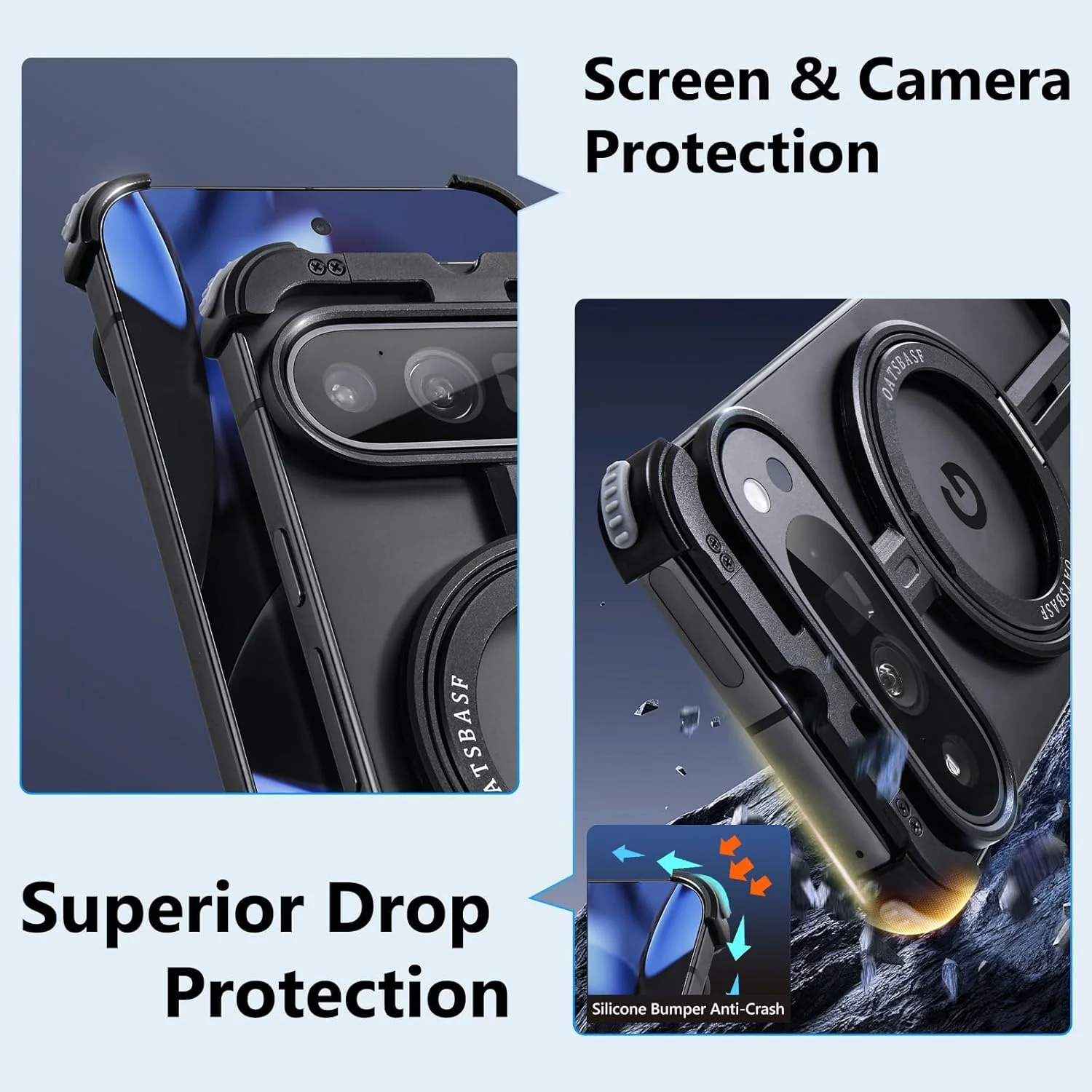 قاب بدون فریم برای گوگل پیکسل 9 پرو XL، قاب محافظ مینیمالیستی با پایه مغناطیسی چرخان 360 درجه، قاب فلزی باریک بدون حاشیه با پایه حلقه ای (مشکی)