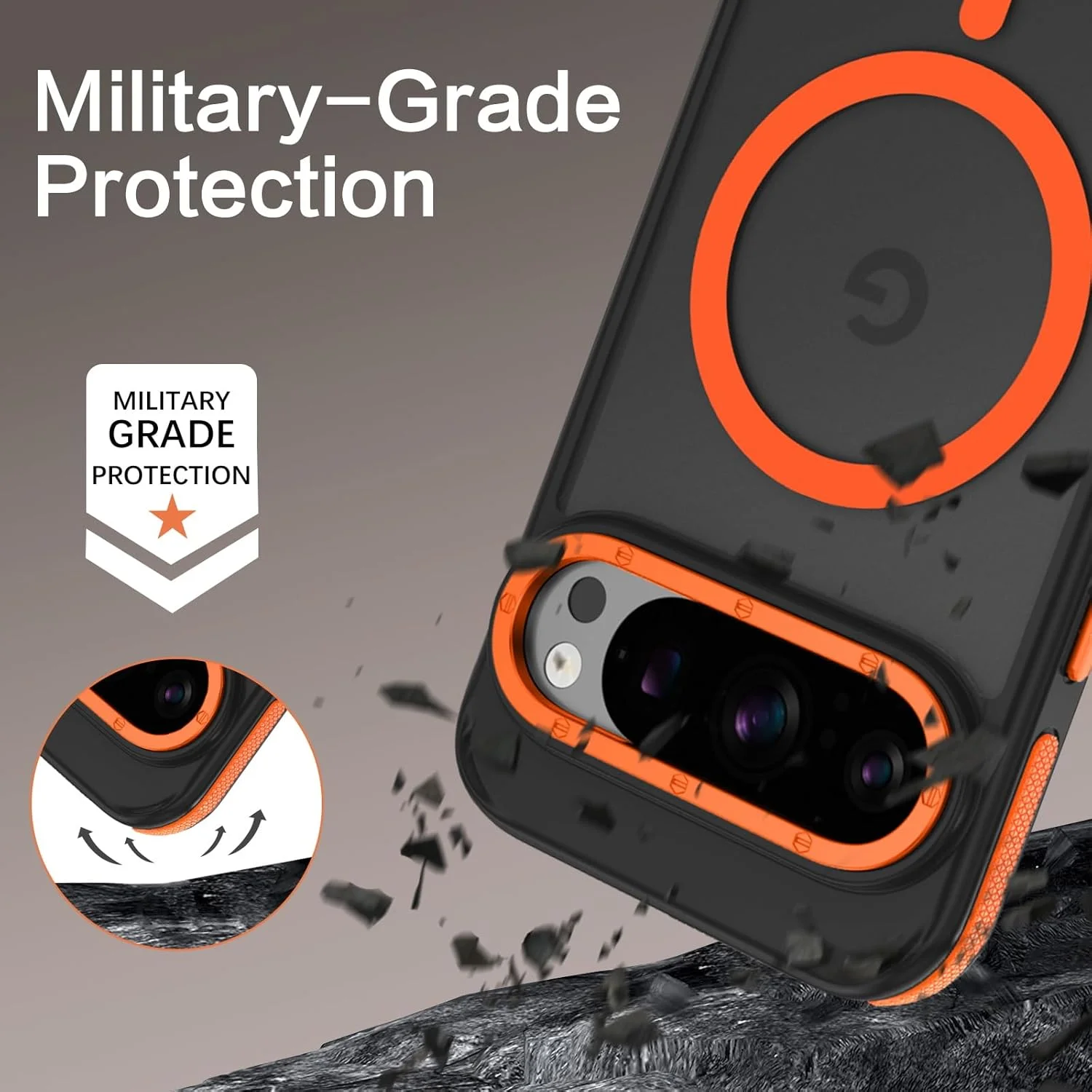 قاب محافظ گوشی GaoBao برای گوگل پیکسل 9 پرو XL، [سازگار با MagSafe] با پشت مات نیمه شفاف، ضربه گیر ضد ضربه، محافظ نازک و باریک مغناطیسی برای قاب پیکسل 9 پرو XL، مشکی/نارنجی