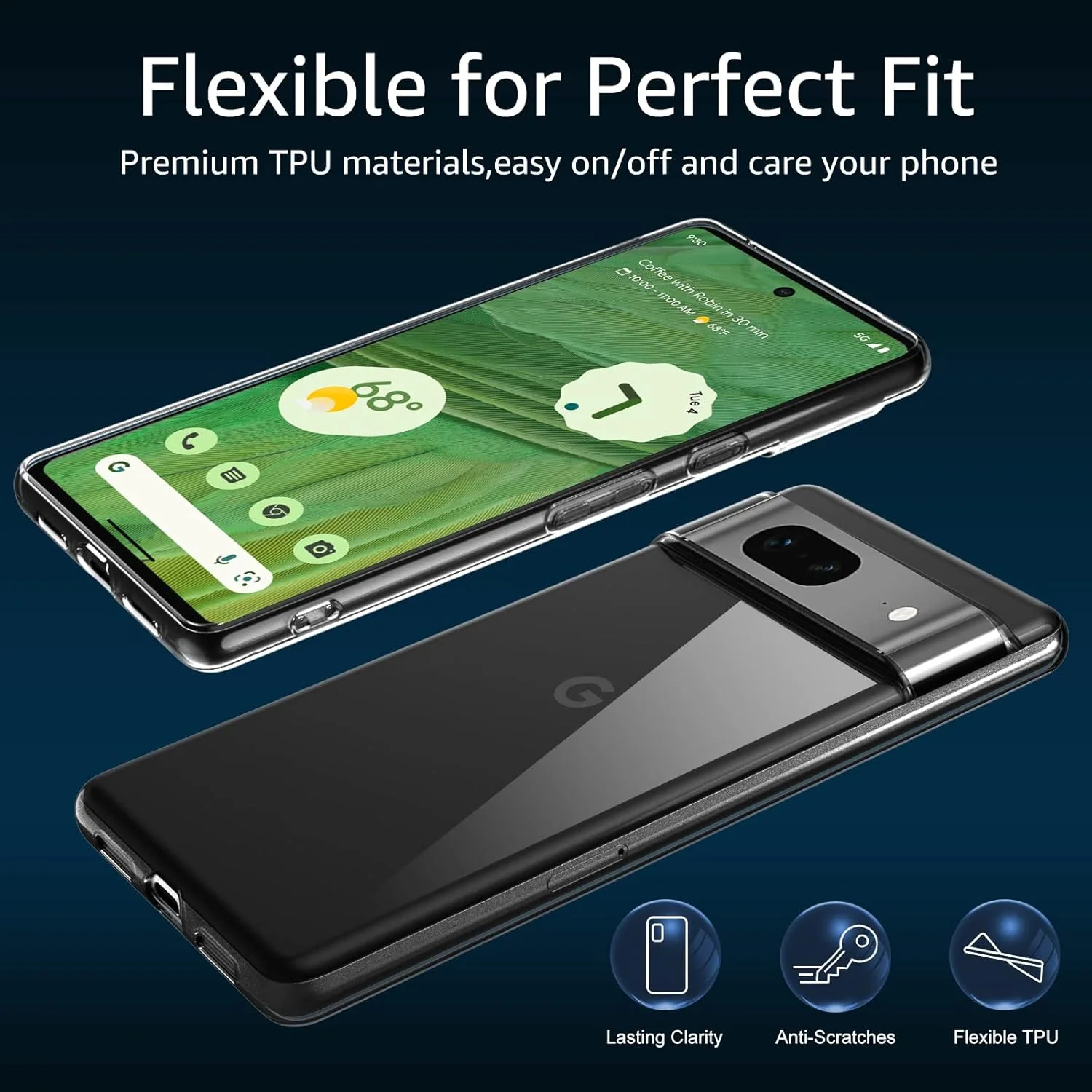 کاور محافظ گوشی گوگل پیکسل 7، کاور TPU شفاف، فوق العاده نازک و انعطاف پذیر با قابلیت جذب شوک برای گوگل پیکسل 7، شفاف