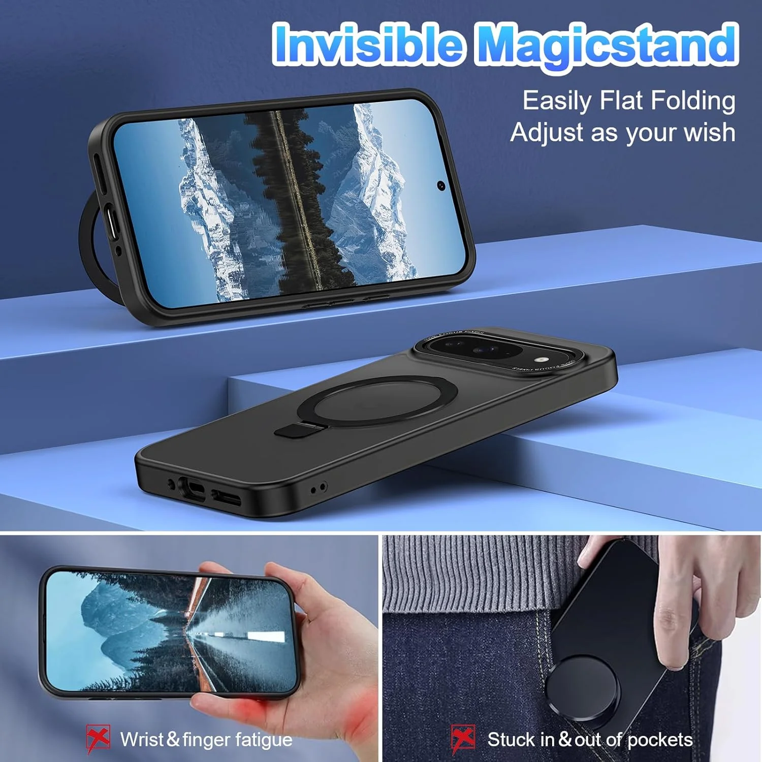 قاب گوشی گوگل پیکسل 9، قاب گوشی گوگل پیکسل 9 پرو با پایه مغناطیسی نامرئی [محافظت در برابر سقوط نظامی] [سازگار با MagSafe] ضد ضربه و باریک