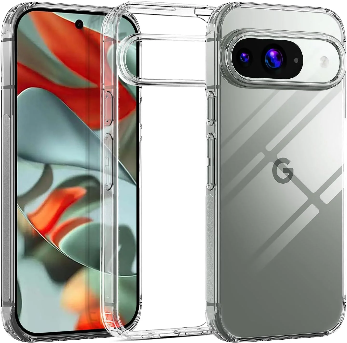 کاور محافظ کریستالی شفاف T Tersely برای گوگل پیکسل 9 / پیکسل 9 پرو، ضد زردی، پشتی سخت، باریک، ضد ضربه، ضد خش، مناسب برای شارژ بی سیم