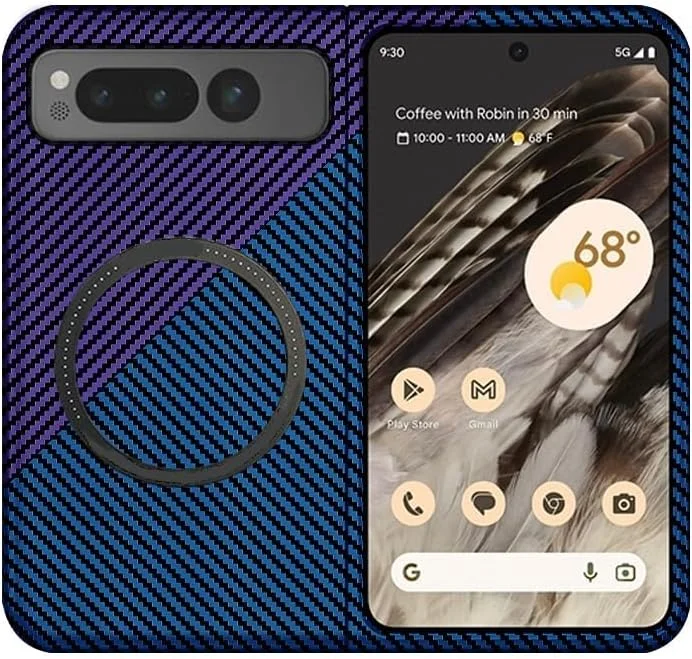 قاب مغناطیسی گوشی گوگل پیکسل فولد، قاب فیبر آرامید سازگار با شارژ بی‌سیم، ضد خش، ضد ضربه، باریک و سبک برای پیکسل فولد (بنفش مایل به آبی)