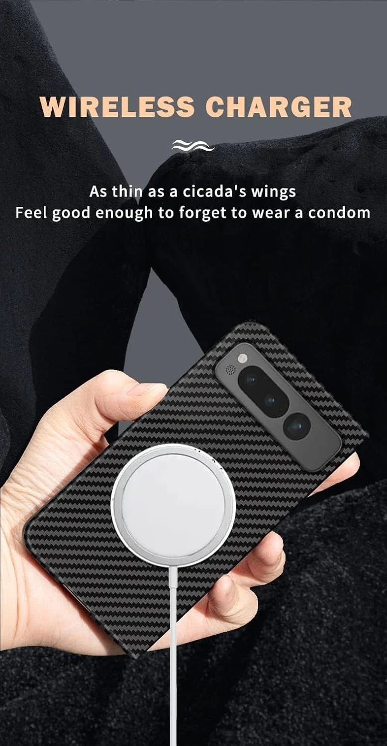 قاب مغناطیسی گوشی گوگل پیکسل فولد، قاب فیبر آرامید سازگار با شارژ بی‌سیم، ضد خش، ضد ضربه، باریک و سبک برای پیکسل فولد (بنفش مایل به آبی)