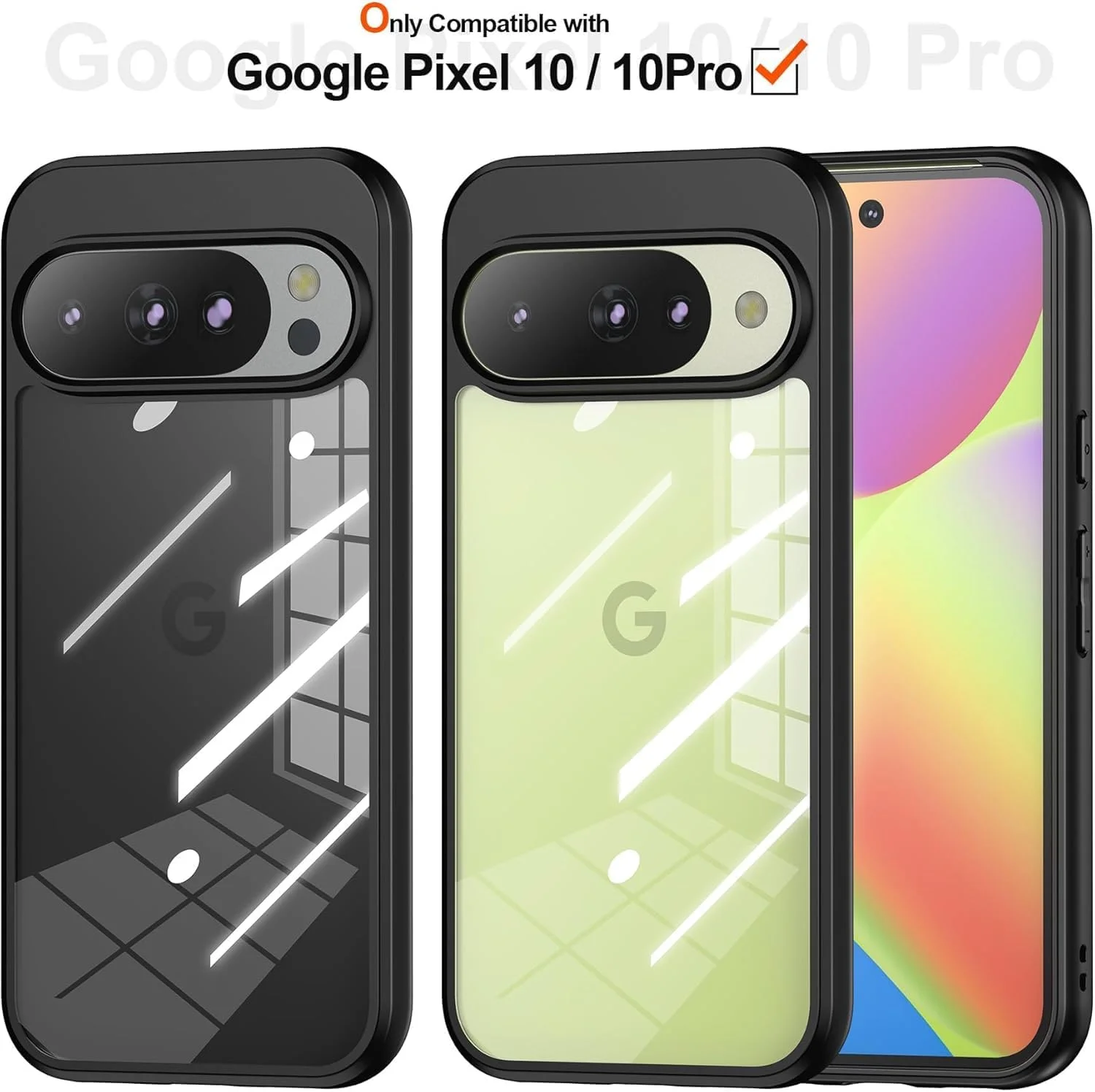قاب محافظ گوشی گوگل پیکسل 10/10 پرو، بامپر TPU + پوشش پشتی سخت PC، محافظت ضد ضربه، ضد زردی، باریک و محافظ (مشکی شفاف)