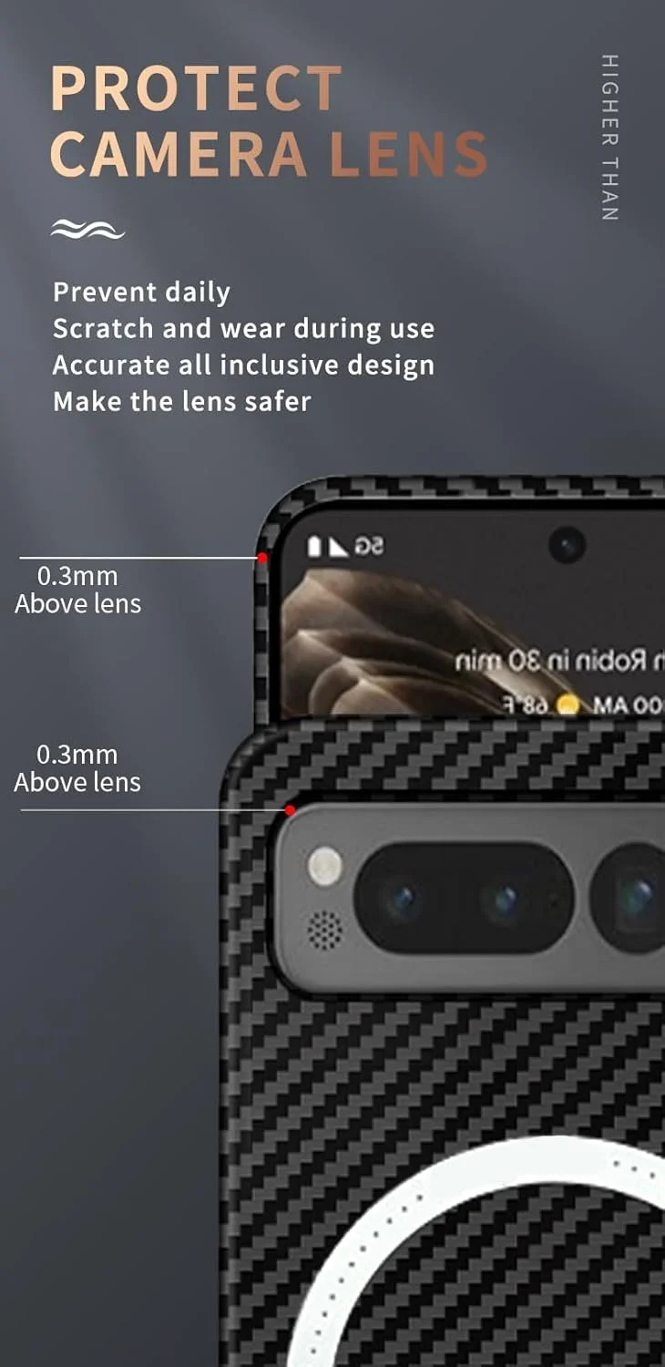 قاب مغناطیسی گوشی گوگل پیکسل فولد، قاب فیبر آرامید سازگار با شارژ بی‌سیم، ضد خش، ضد ضربه، باریک و سبک برای پیکسل فولد (بنفش مایل به آبی)