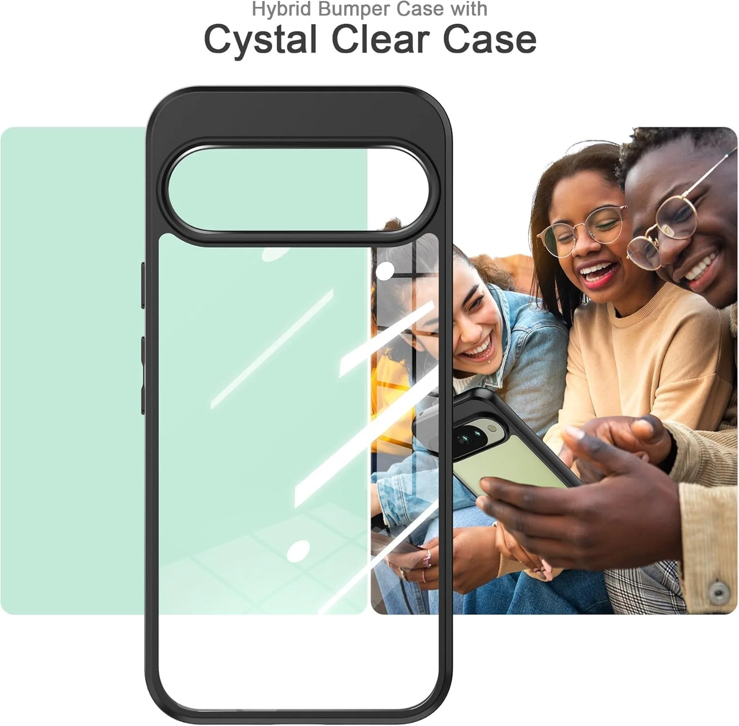 قاب محافظ گوشی گوگل پیکسل 10/10 پرو، بامپر TPU + پوشش پشتی سخت PC، محافظت ضد ضربه، ضد زردی، باریک و محافظ (مشکی شفاف)