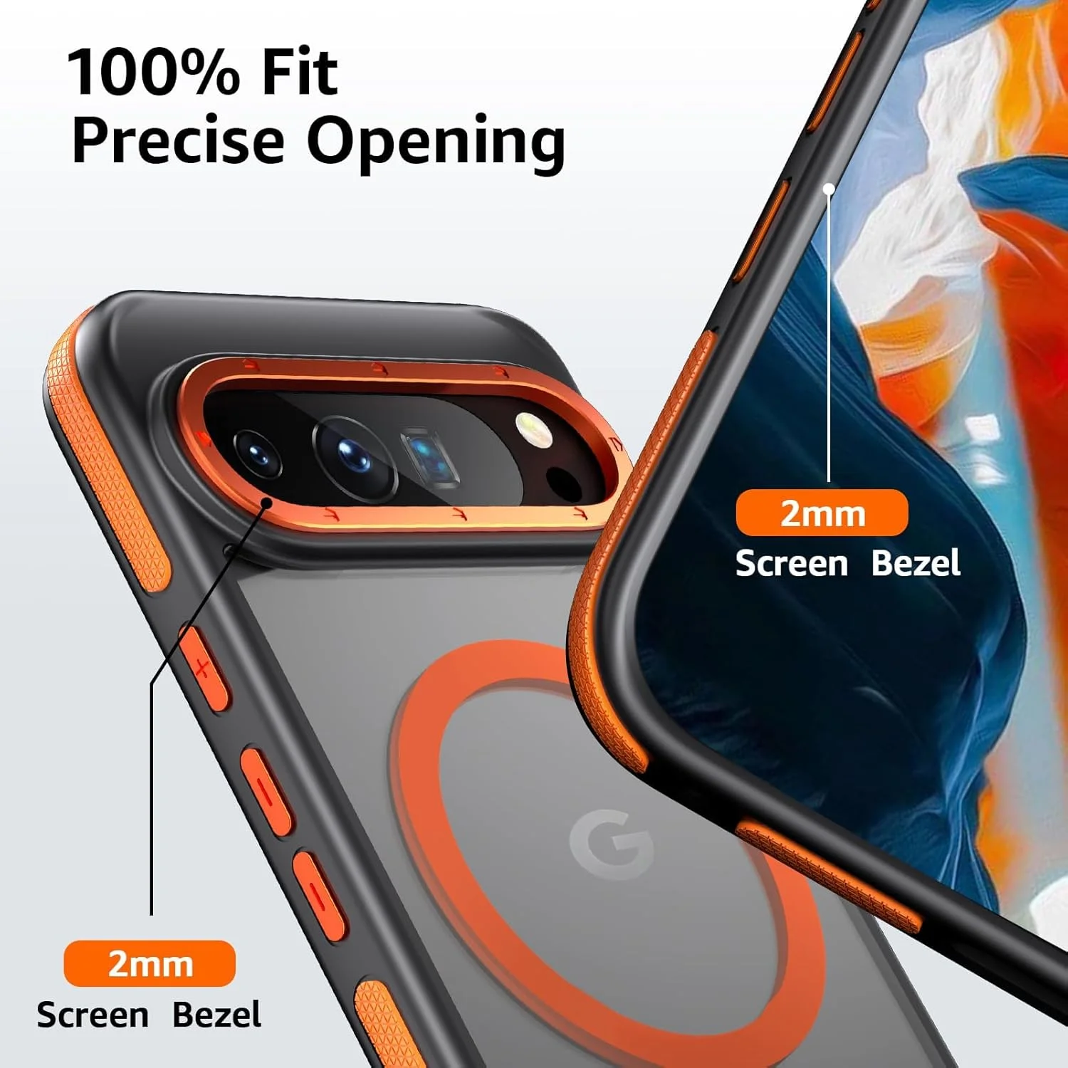 قاب محافظ گوشی گوگل پیکسل 9 پرو ایکس ال/9 ایکس ال با پایه مغناطیسی، قاب آزونی سازگار با مگ-سیف، دارای پایه فلزی تاشو، ضد ضربه (نارنجی روشن)