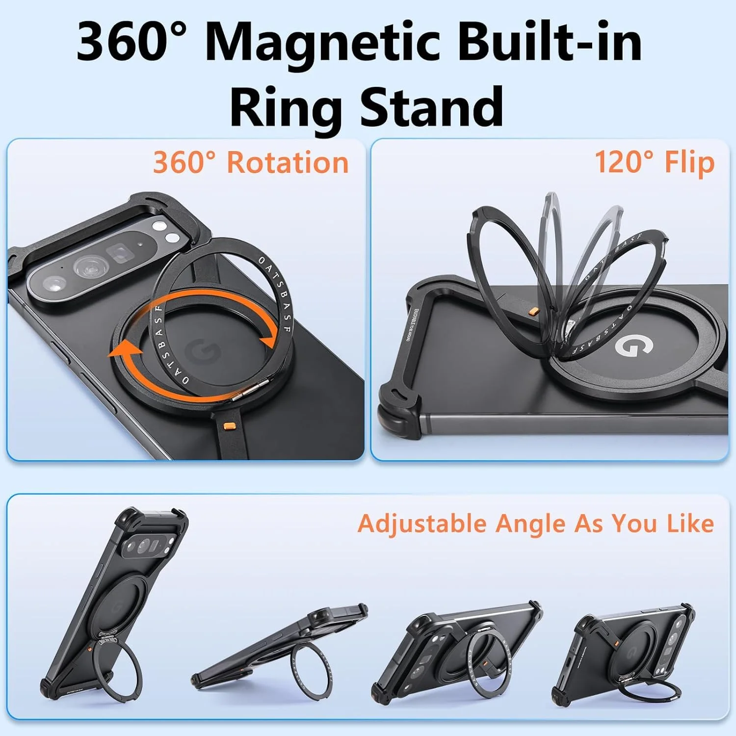 قاب محافظ گوشی گوگل پیکسل 9/پیکسل 9 پرو، سازگار با مگ‌سیف، دارای استند حلقوی مغناطیسی چرخان 360 درجه، بامپر باریک و مینیمال برای 9 پرو، محافظ ضد ضربه (مشکی)