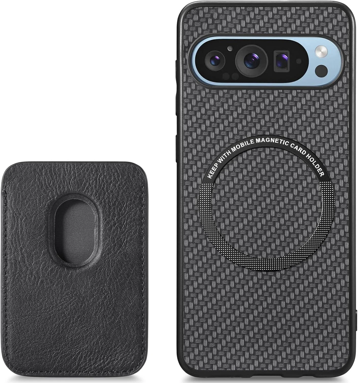 کاور محافظ گوشی گوگل پیکسل 10 پرو ایکس ال RUNGOS مدل Magsafe، به همراه کیف پول مغناطیسی و جا کارتی (بافت فیبر کربن) [مغناطیسی پایدار] [مقاوم در برابر سقوط از ارتفاع 3 متر] ضد ضربه برای کیف پول گوشی گوگل پیکسل 10 پرو ایکس ال، مشکی