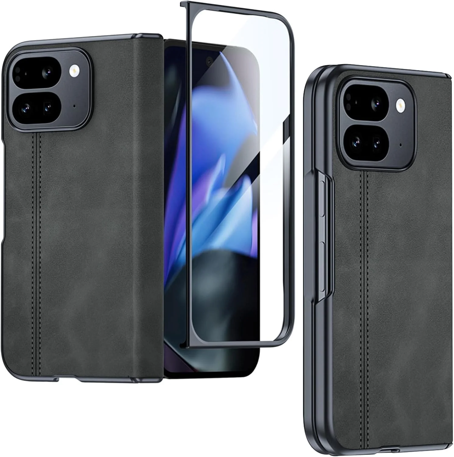 قاب محافظ گوشی گوگل پیکسل 9 پرو فولد به همراه محافظ صفحه نمایش - محافظت از لولا در برابر ضربه، قاب چرمی مات و بسیار نازک برای گوگل پیکسل 9 پرو فولد (مشکی) قاب محافظ گوشی گوگل پیکسل 9 پرو فولد به همراه محافظ صفحه نمایش - محافظت از لولا در برابر ضربه، قاب چرمی مات و بسیار نازک برای گوگل پیکسل 9 پرو فولد (مشکی)