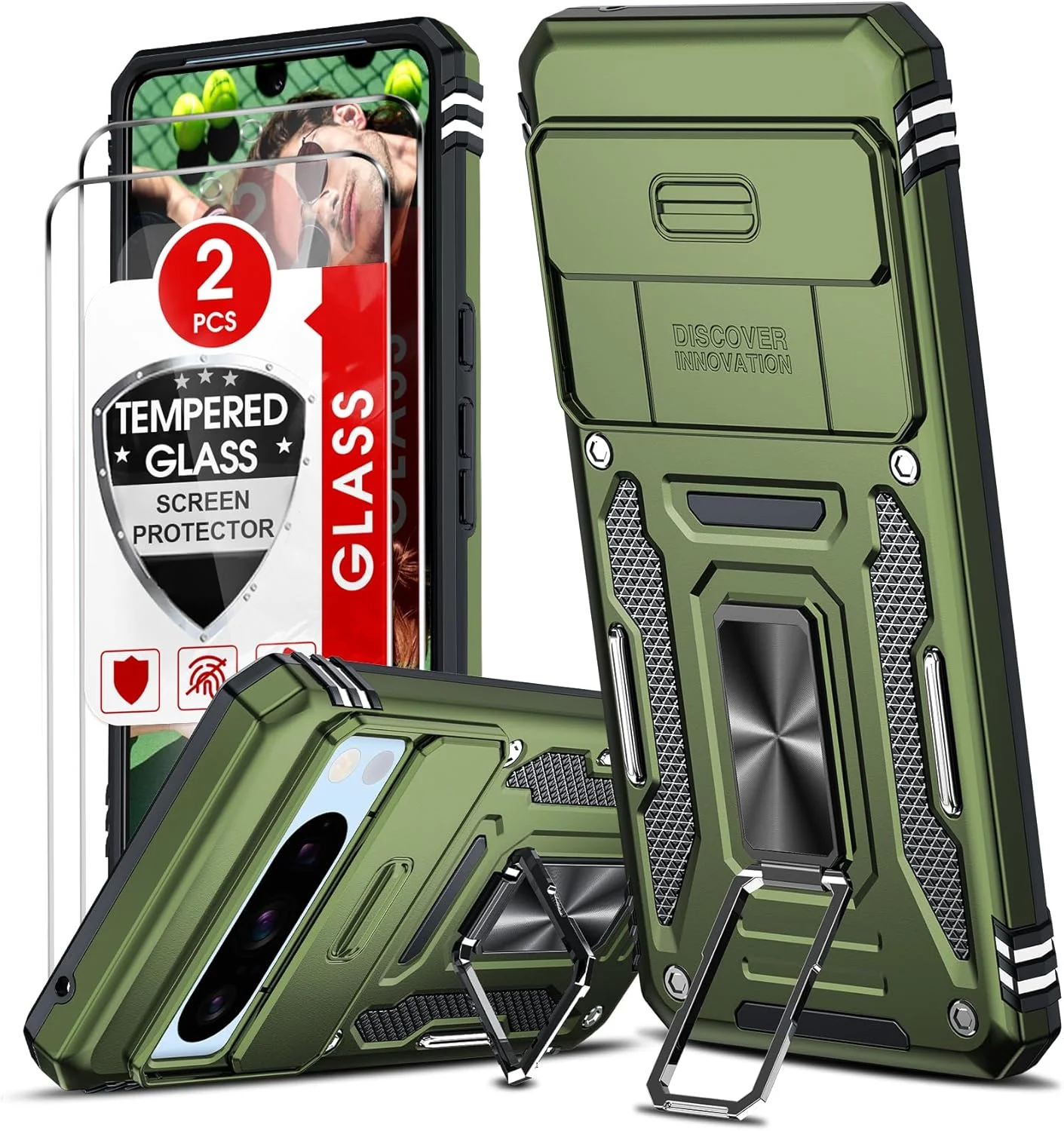 قاب محافظ گوشی LeYi برای گوگل پیکسل 8 پرو: قاب گوشی پیکسل 8 پرو به همراه پوشش کشویی لنز دوربین، 2 عدد محافظ صفحه نمایش، پایه نگهدارنده انگشتی، محافظ زرهی ضد ضربه درجه نظامی، سبز قاب محافظ گوشی LeYi برای گوگل پیکسل 8 پرو: قاب گوشی پیکسل 8 پرو به همراه پوشش کشویی لنز دوربین، 2 عدد محافظ صفحه نمایش، پایه نگهدارنده انگشتی، محافظ زرهی ضد ضربه درجه نظامی، سبز