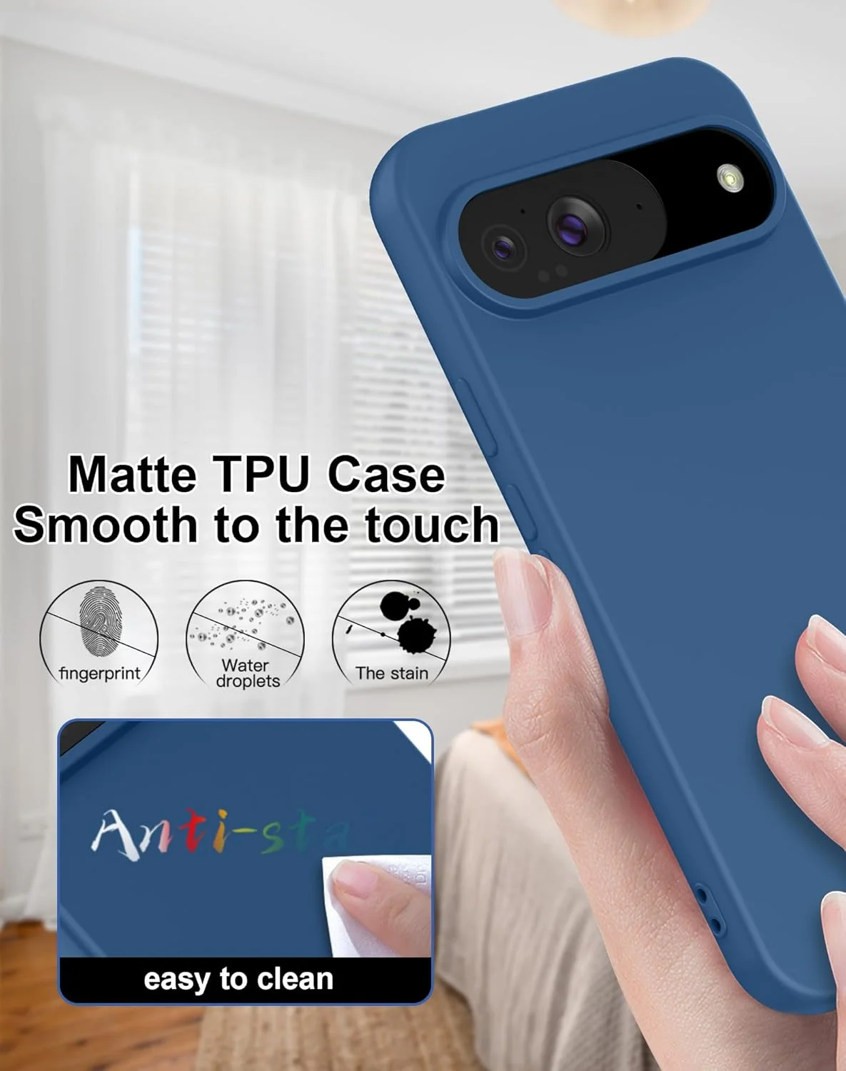 کاور سیلیکونی ضد ضربه فولیو با لایه داخلی میکروفایبر ضد خش مناسب برای گوگل پیکسل 9/پیکسل 9 پرو 2024، آبی