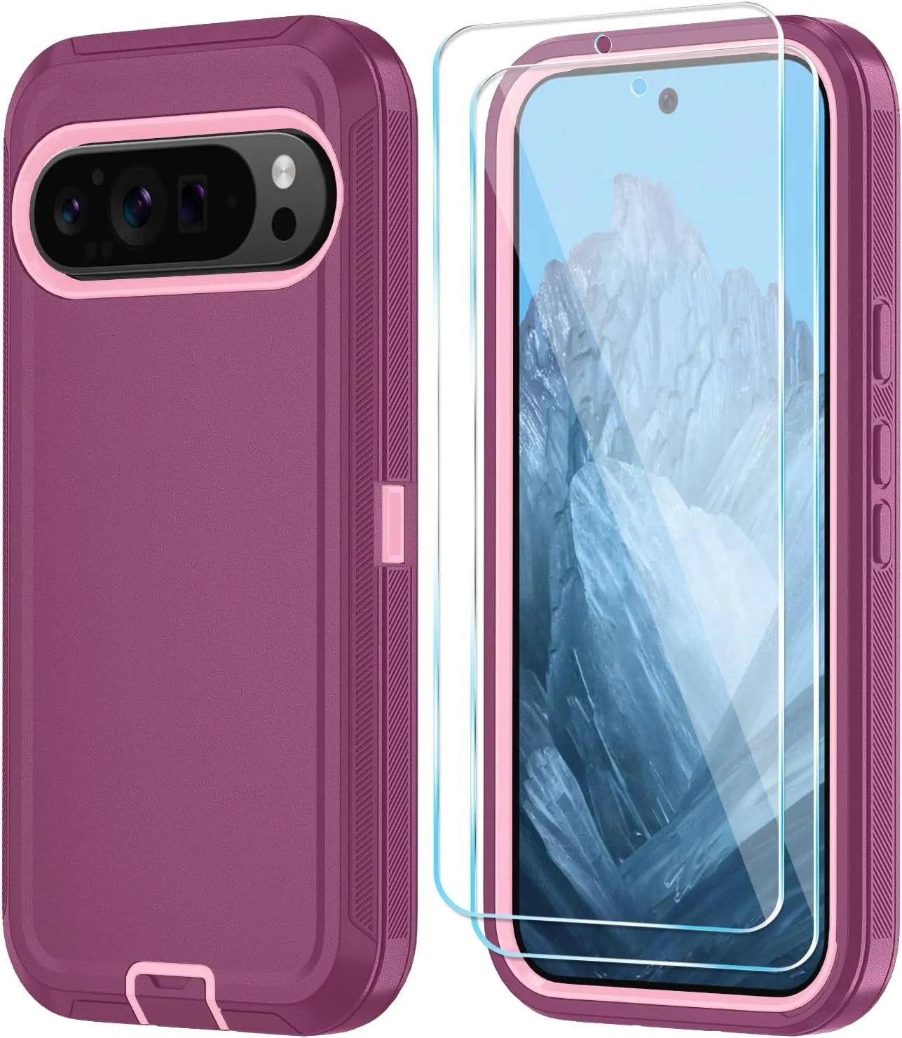 قاب گوشی Qinmay برای گوگل پیکسل 10/9 پرو XL به همراه محافظ صفحه نمایش HD، قاب گوشی 3 لایه مقاوم در برابر ضربه و سقوط برای پیکسل 10/9 پرو XL (قرمز شرابی-صورتی) قاب گوشی Qinmay برای گوگل پیکسل 10/9 پرو XL به همراه محافظ صفحه نمایش HD، قاب گوشی 3 لایه مقاوم در برابر ضربه و سقوط برای پیکسل 10/9 پرو XL (قرمز شرابی-صورتی)