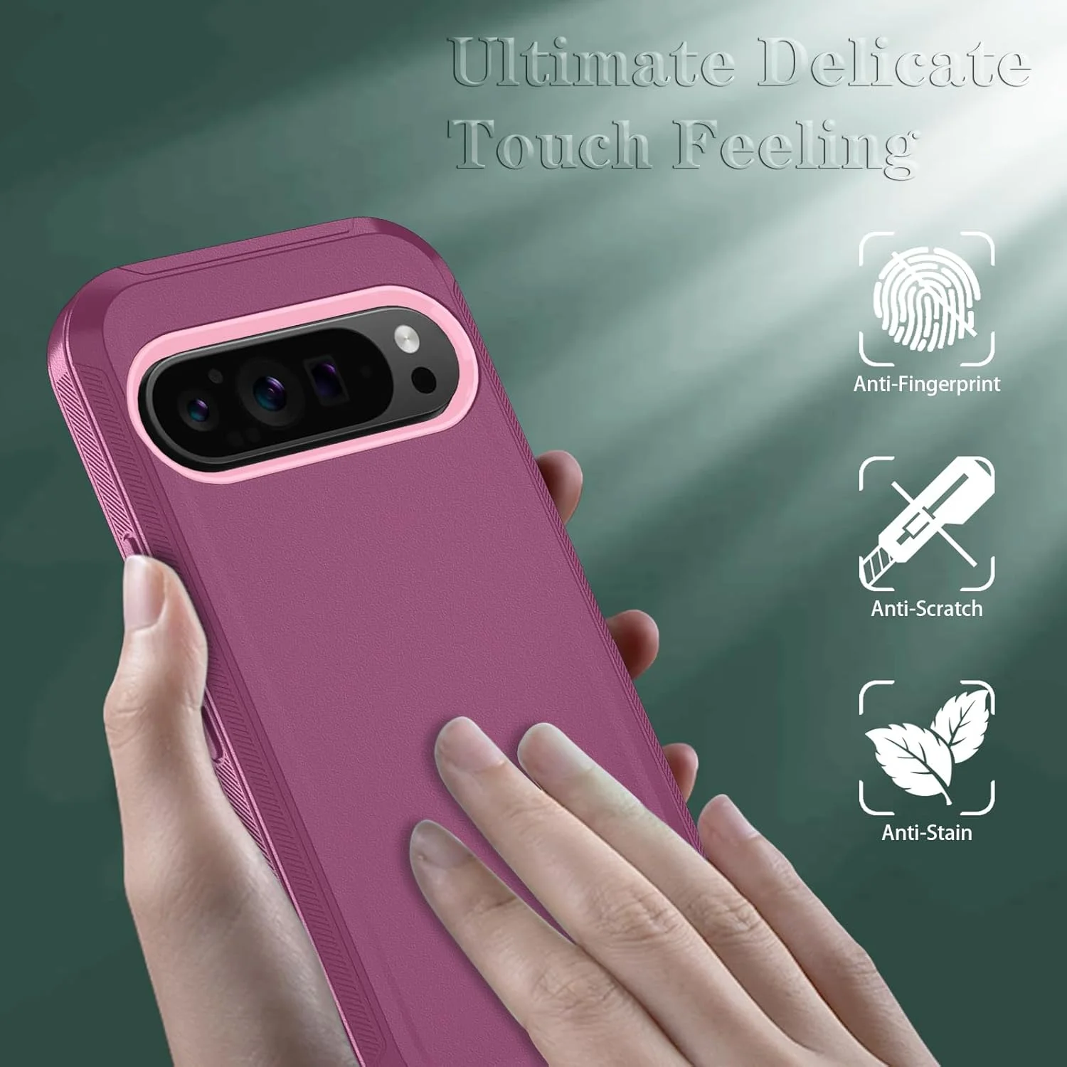 قاب گوشی Qinmay برای گوگل پیکسل 10/9 پرو XL به همراه محافظ صفحه نمایش HD، قاب گوشی 3 لایه مقاوم در برابر ضربه و سقوط برای پیکسل 10/9 پرو XL (قرمز شرابی-صورتی)