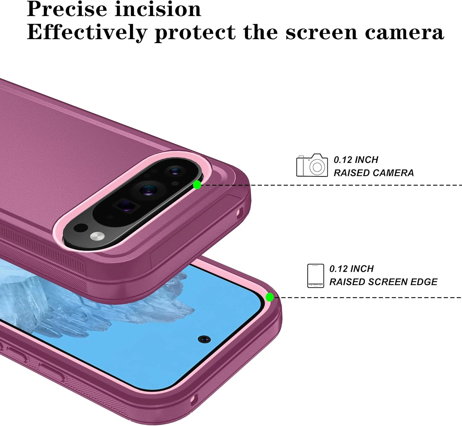 قاب گوشی Qinmay برای گوگل پیکسل 10/9 پرو XL به همراه محافظ صفحه نمایش HD، قاب گوشی 3 لایه مقاوم در برابر ضربه و سقوط برای پیکسل 10/9 پرو XL (قرمز شرابی-صورتی)