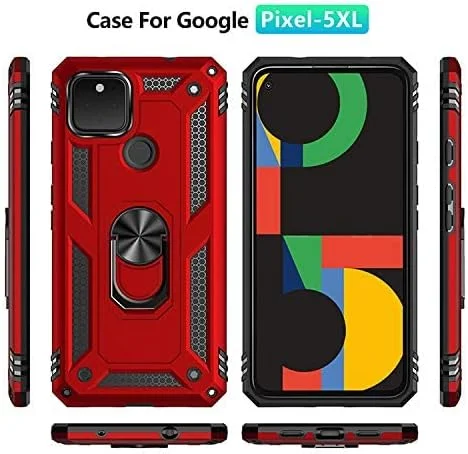 قاب محافظ سیلیکونی ضد ضربه و سخت با حلقه نگهدارنده برای گوگل پیکسل 4a 5G، مشکی