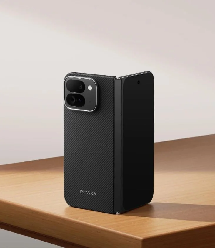 کاور محافظ گوشی گوگل پیکسل 9 پرو فولد پیتاکا، باریک و سبک، سازگار با MagSafe، ساخته شده از فیبر آرامید [MagEZ Case 5 - بافت فیوژن مشکی/خاکستری]