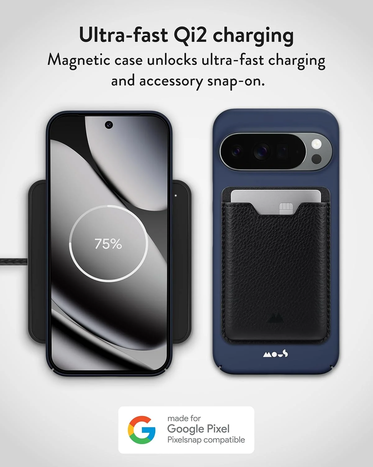 قاب گوشی گوگل پیکسل 10 پرو ایکس ال (2025)، سازگار با Qi2 MagSafe و Pixelsnap - فوق العاده نازک - محافظ ضد خش - آبی ذغالی