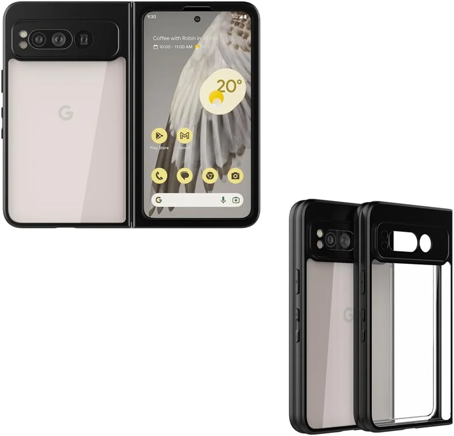 کاور محافظ گوشی آزونی مناسب برای گوگل پیکسل فولد 2023، کاور باریک و سبک با پشت شفاف، ضد ضربه، ضد خش و سازگار با شارژ بی‌سیم