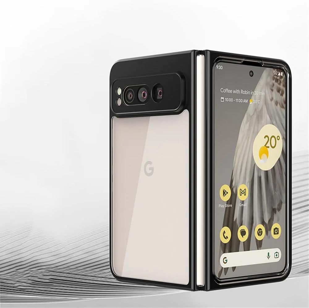 کاور محافظ گوشی آزونی مناسب برای گوگل پیکسل فولد 2023، کاور باریک و سبک با پشت شفاف، ضد ضربه، ضد خش و سازگار با شارژ بی‌سیم