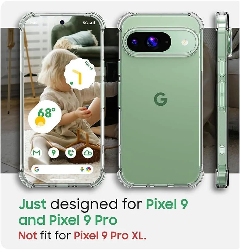 کاور شفاف TPU با قابلیت جذب شوک و گوشه‌های تقویت‌شده برای گوشی گوگل پیکسل 9، کاور محافظ نرم، منعطف و شفاف