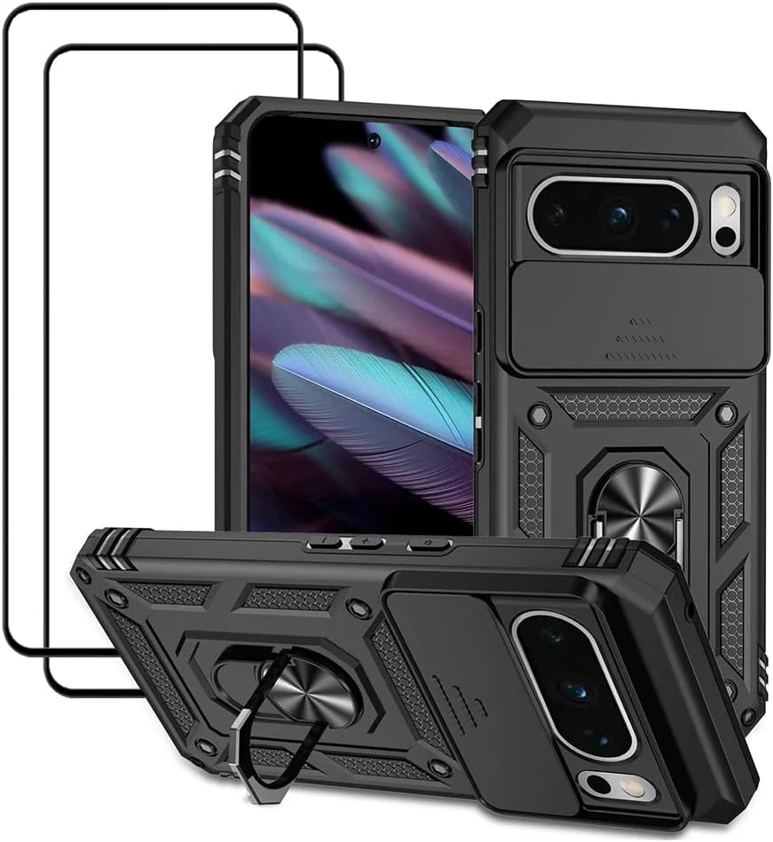 کاور محافظ گوشی گوگل پیکسل 8 پرو به همراه محافظ صفحه نمایش (2 عدد)، دارای حلقه نگهدارنده، استند مغناطیسی، پوشش کشویی دوربین، ضد ضربه و مقاوم در برابر سقوط (پیکسل 8 پرو، مشکی) کاور محافظ گوشی گوگل پیکسل 8 پرو به همراه محافظ صفحه نمایش (2 عدد)، دارای حلقه نگهدارنده، استند مغناطیسی، پوشش کشویی دوربین، ضد ضربه و مقاوم در برابر سقوط (پیکسل 8 پرو، مشکی)