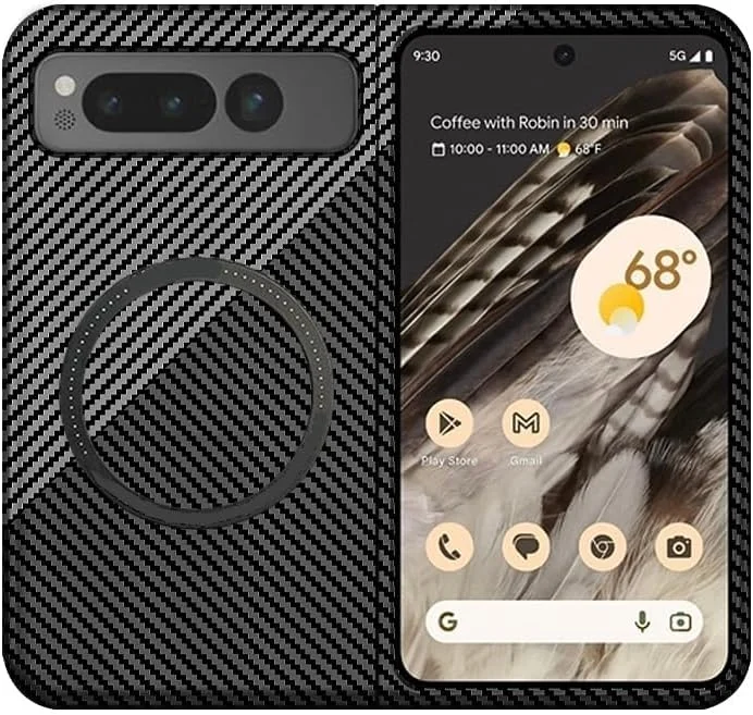 قاب مغناطیسی برای گوگل پیکسل فولد، قاب فیبر آرامید سازگار با شارژ بی‌سیم، ضد خش، ضد ضربه، باریک و سبک برای پیکسل فولد (مشکی، نقره‌ای)