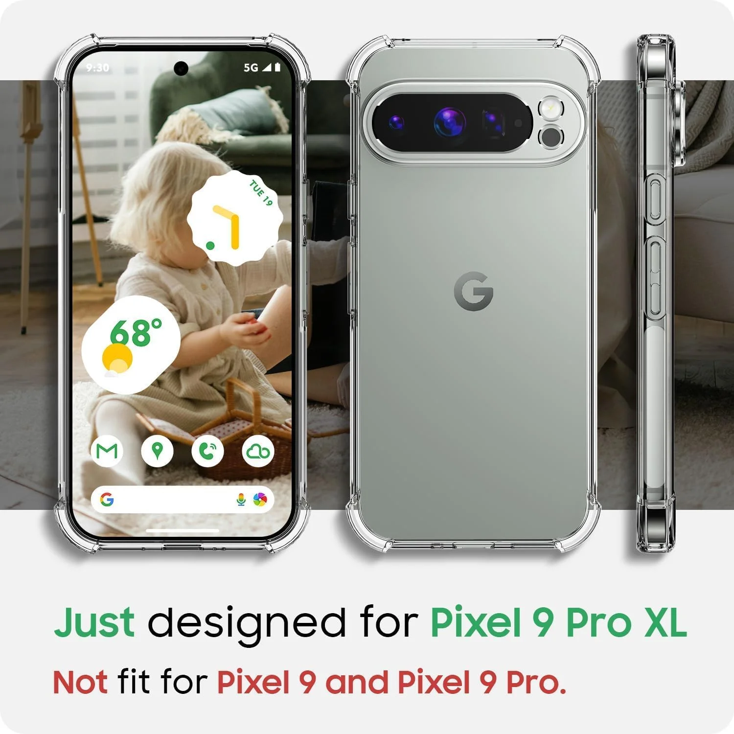 کاور محافظ شفاف مناسب برای گوگل پیکسل 9 پرو XL، کاور محافظ TPU نرم، محافظ ضد ضربه - شفاف