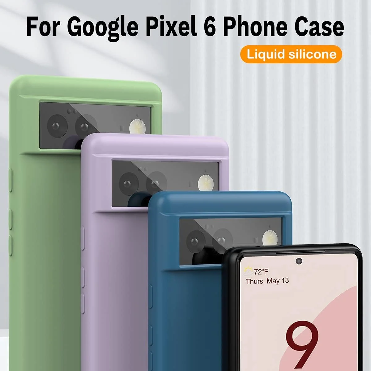 کاور سیلیکونی مایع Foluu برای گوشی گوگل پیکسل 6، کاور ژله‌ای سیلیکونی مایع پیکسل 6 با پوشش داخلی میکروفایبر نرم، محافظ باریک و ضد ضربه برای گوگل پیکسل 6 (آبی)