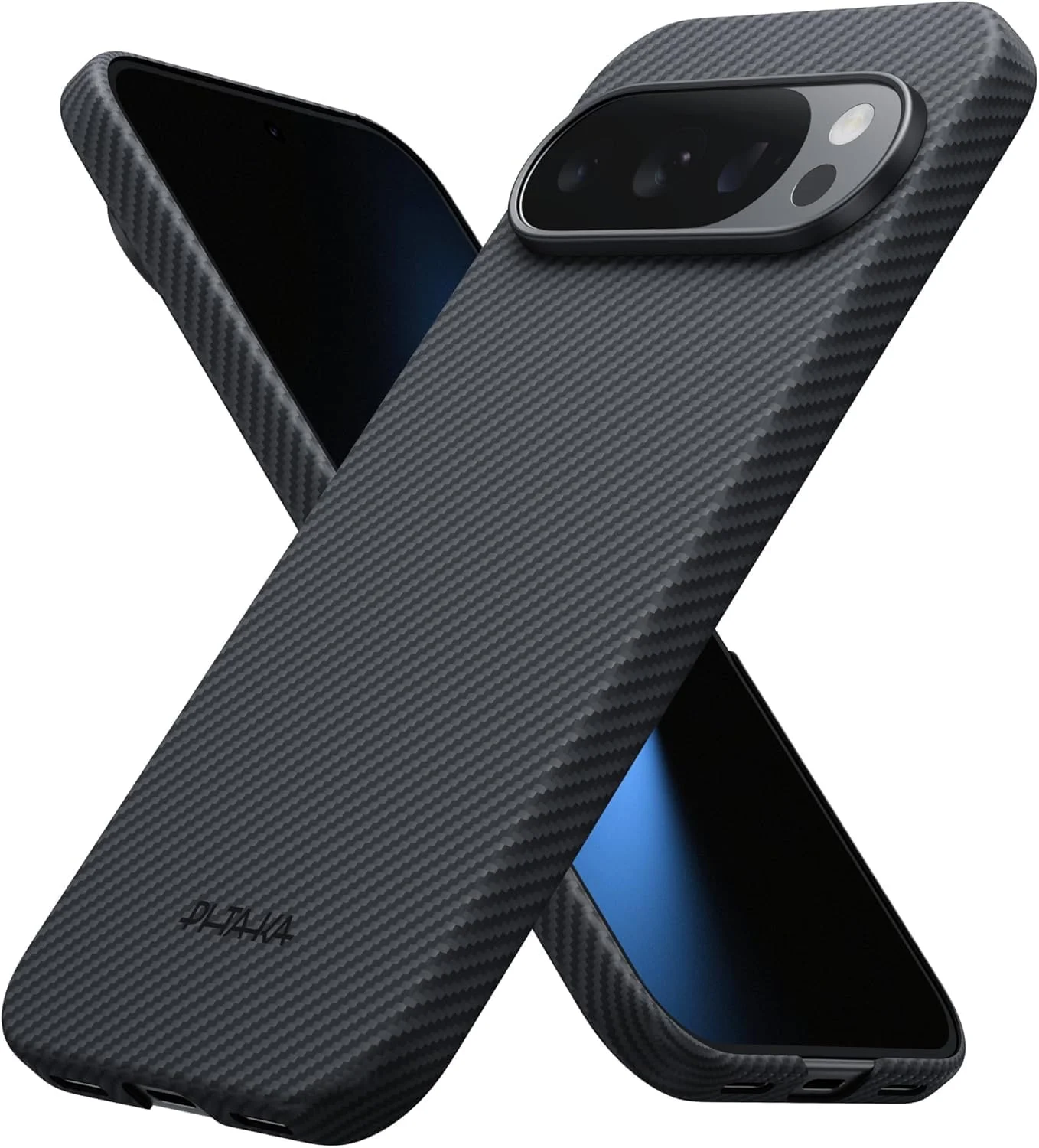 قاب گوشی گوگل پیکسل 10 پرو XL پیتکا، فوق العاده باریک و سبک، ساخته شده از فیبر آرامید [MagEZ Case 5 - Fusion Weaving مشکی/خاکستری] (پیکسل 10 پرو XL)