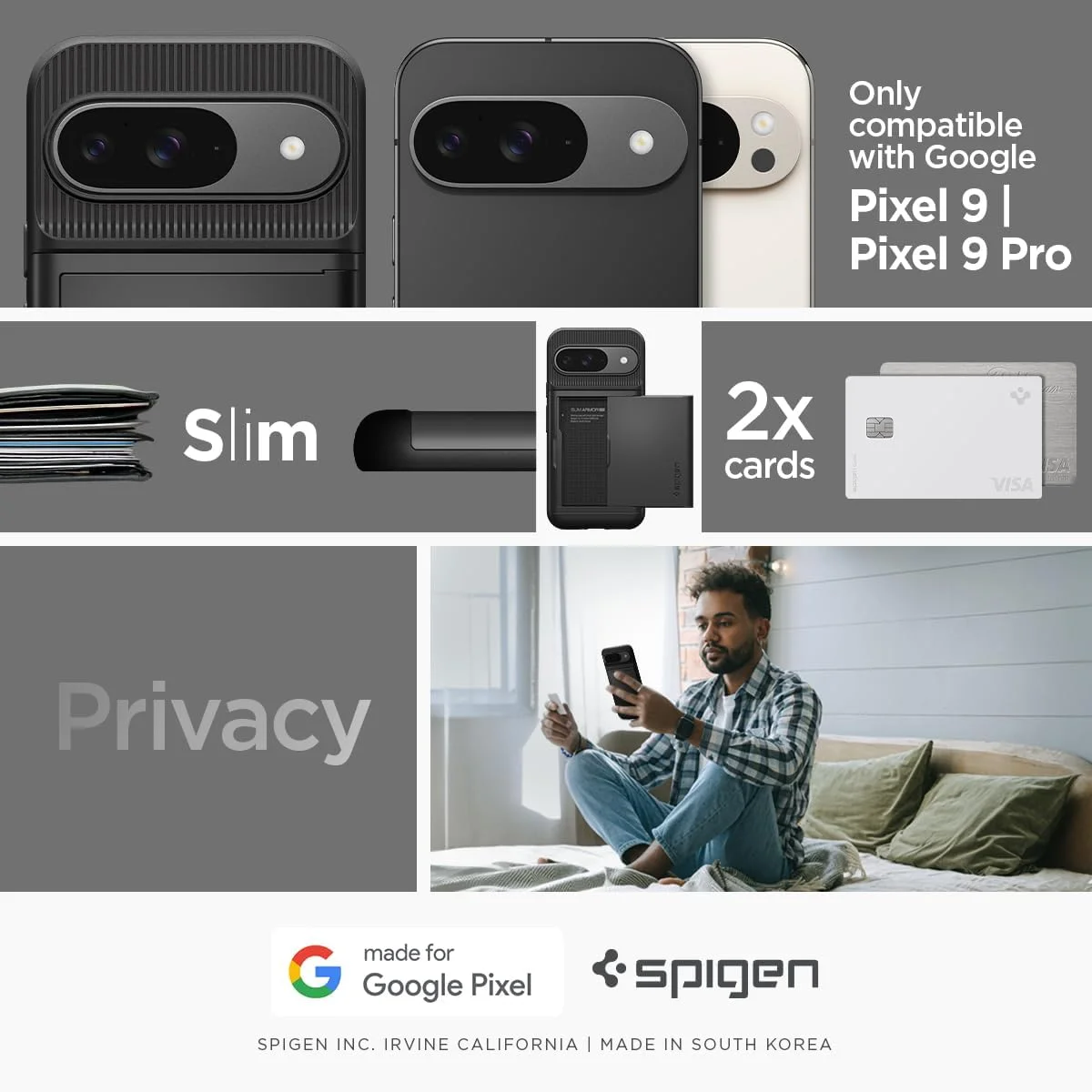 کاور کیف پول دار Spigen Slim Armor CS برای Google Pixel 9 و Google Pixel 9 PRO - مشکی